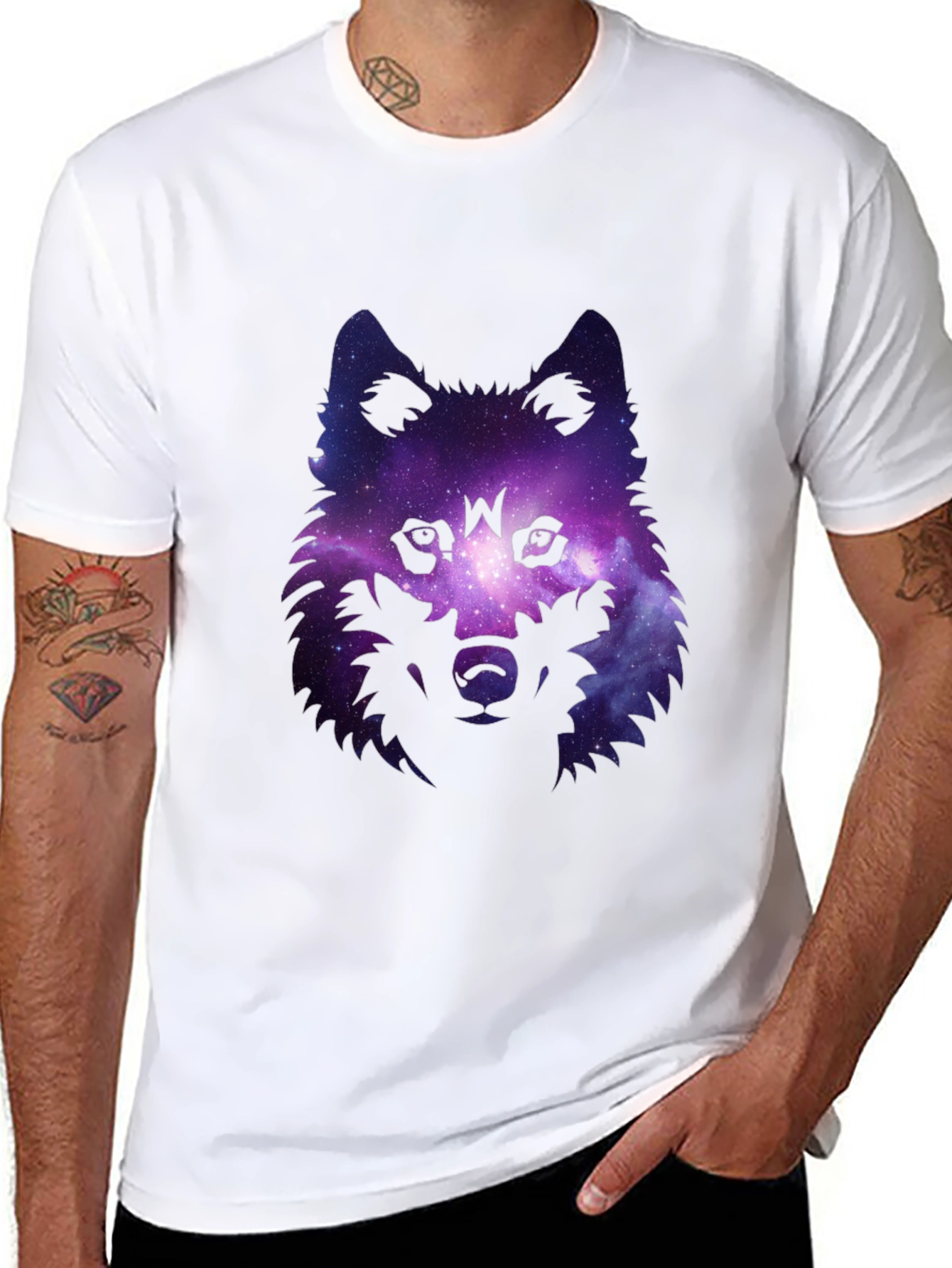 Galaxy Wolf Graphic Tee - Stylish Mens Black T-Shirt