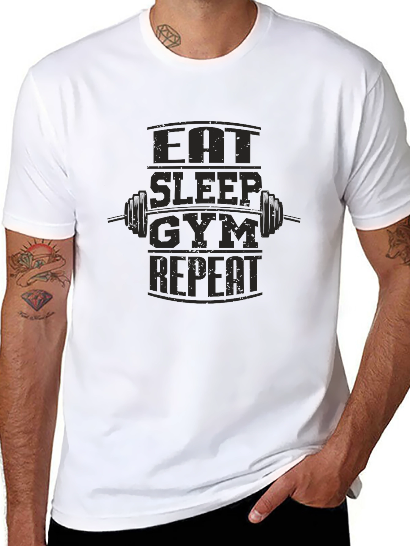 Eat Sleep Gym Repeat Black Graphic T-Shirt