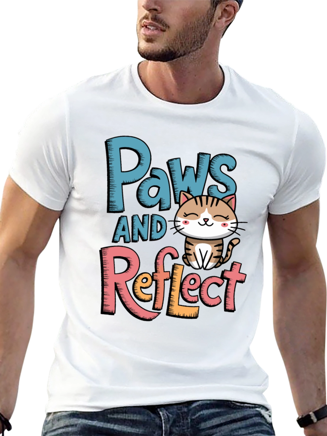 Paws and Reflect Cat Graphic T-Shirt