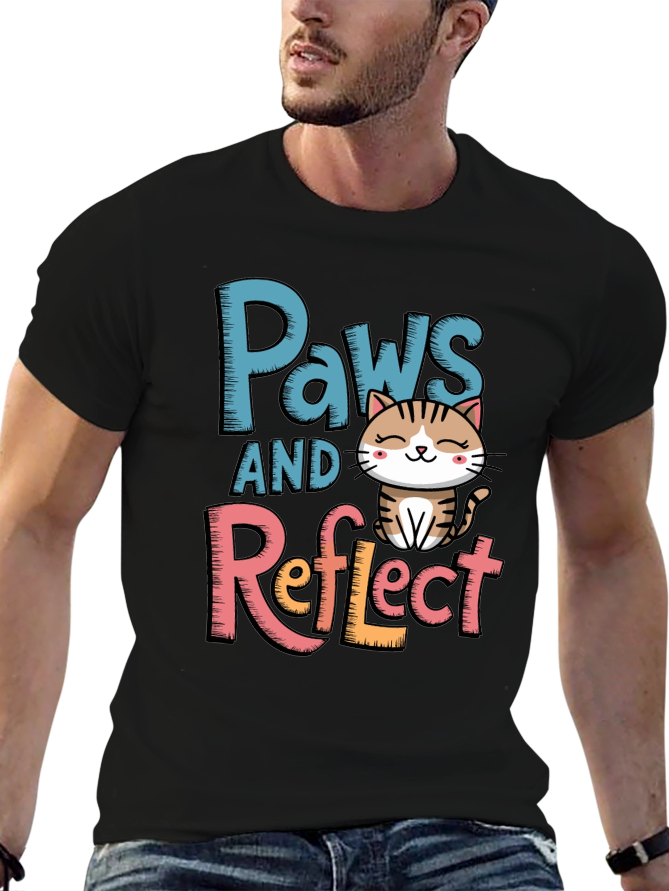 Paws and Reflect Cat Graphic T-Shirt