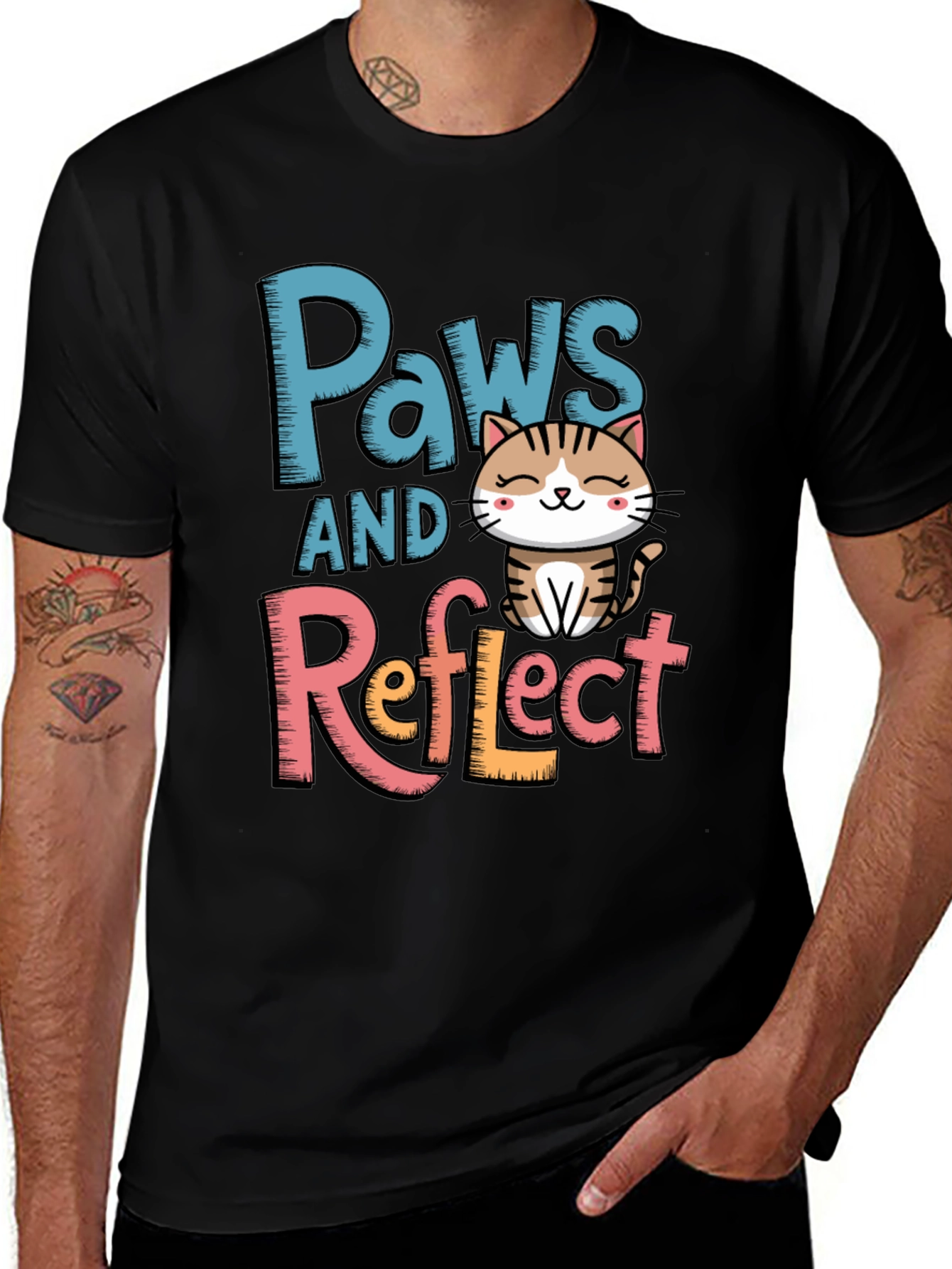 Paws and Reflect Cat Graphic T-Shirt