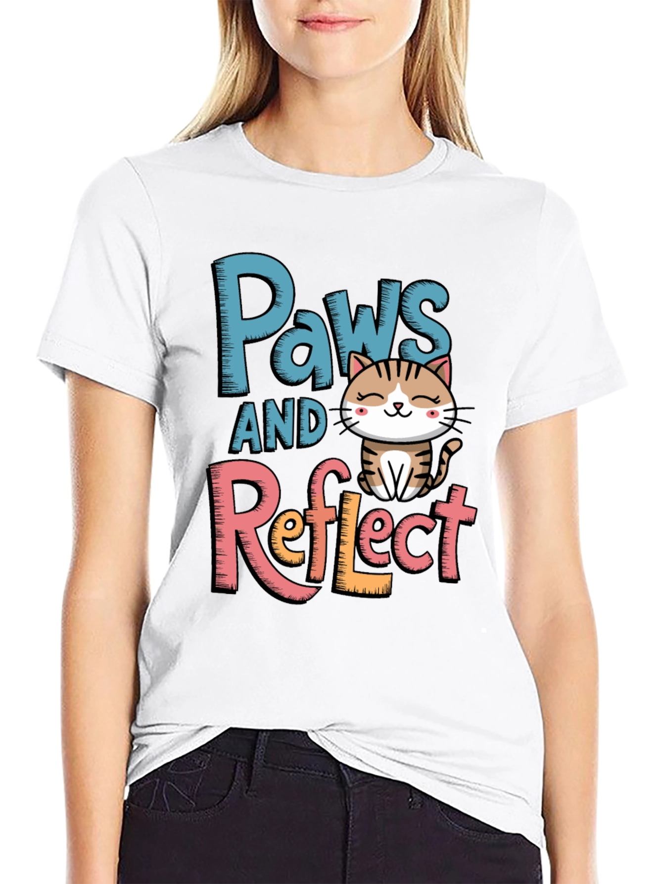 Paws and Reflect Cat Graphic T-Shirt
