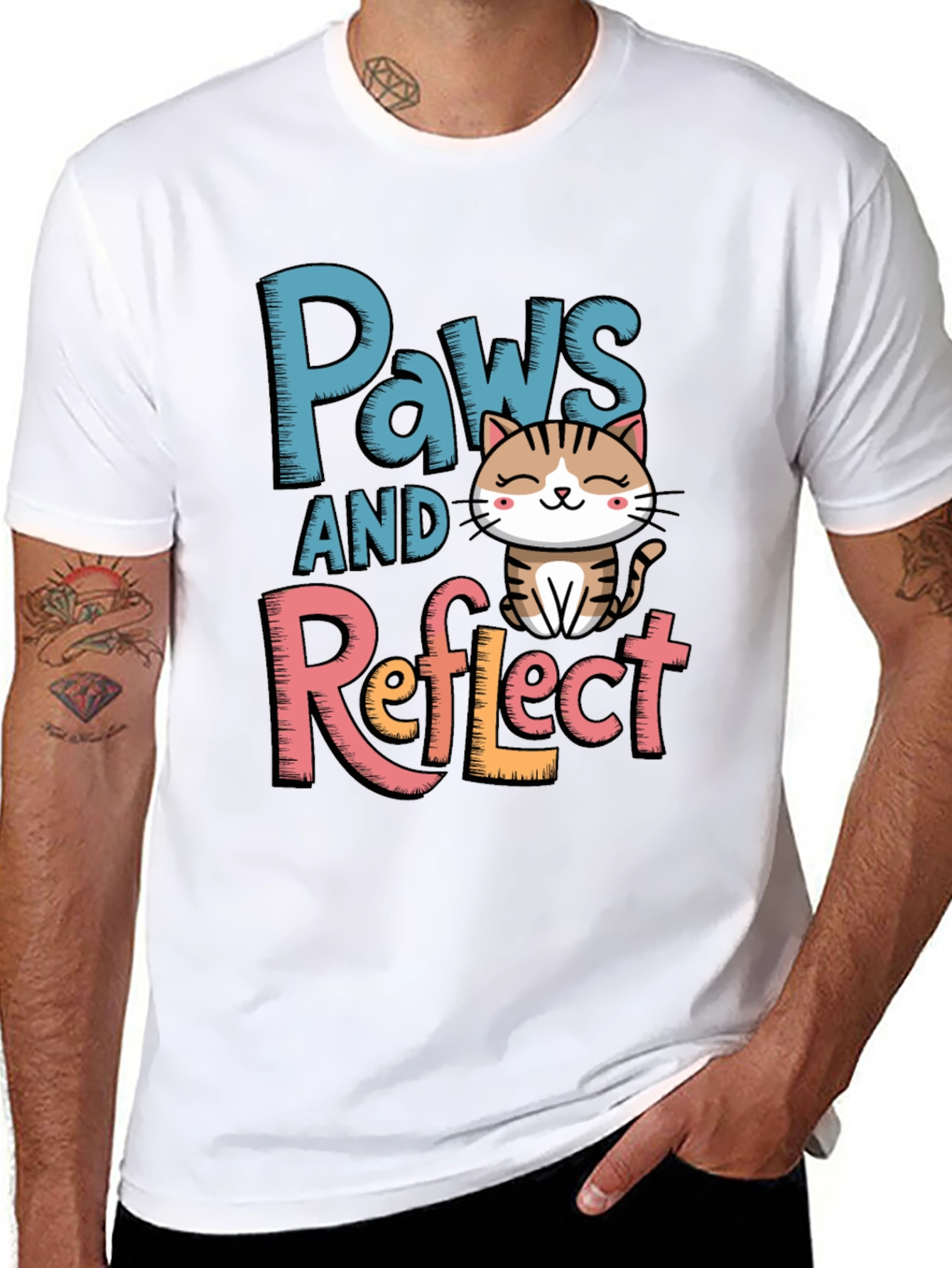 Paws and Reflect Cat Graphic T-Shirt