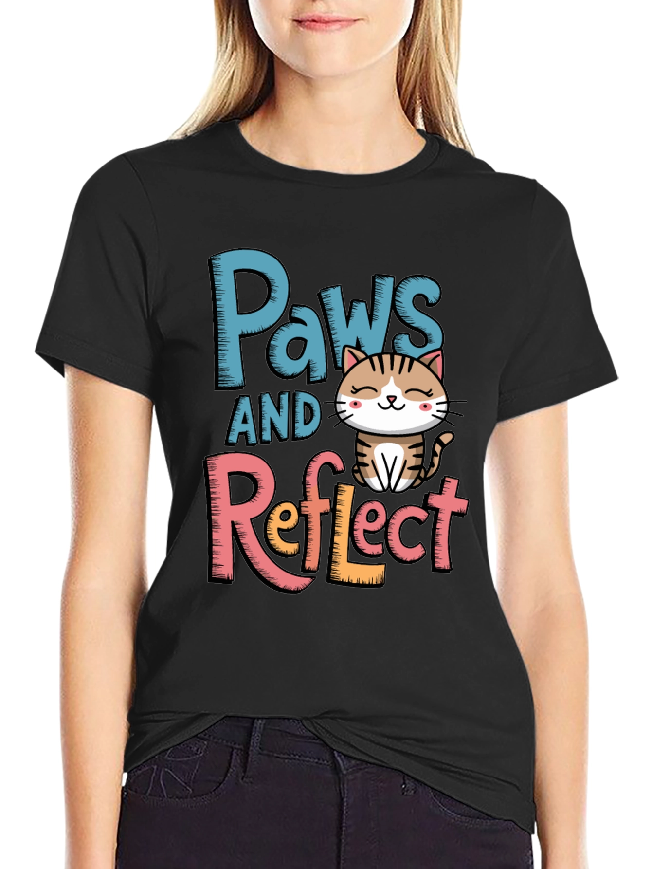Paws and Reflect Cat Graphic T-Shirt