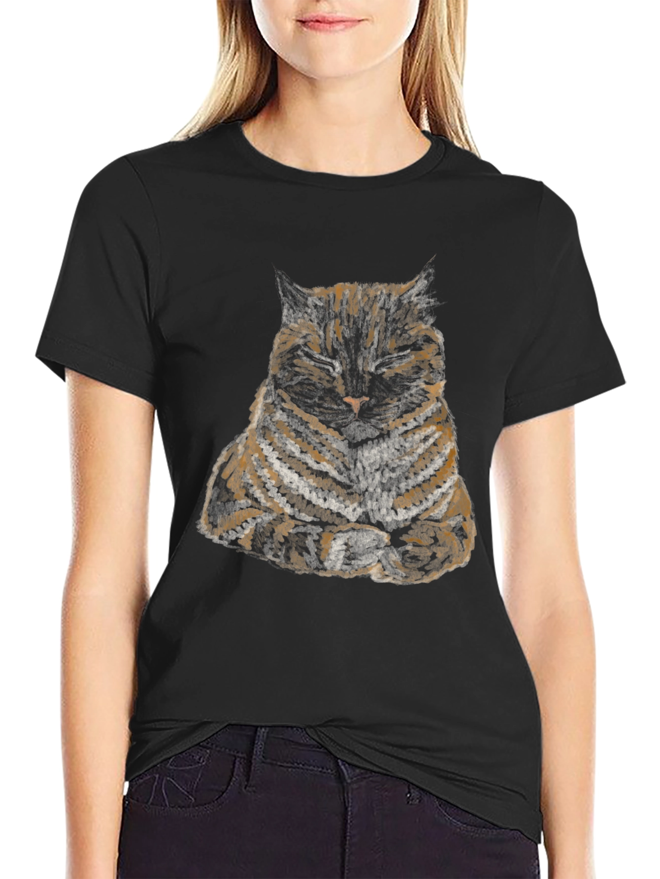 Zen Cat Graphic Tee - Black Cotton Blend