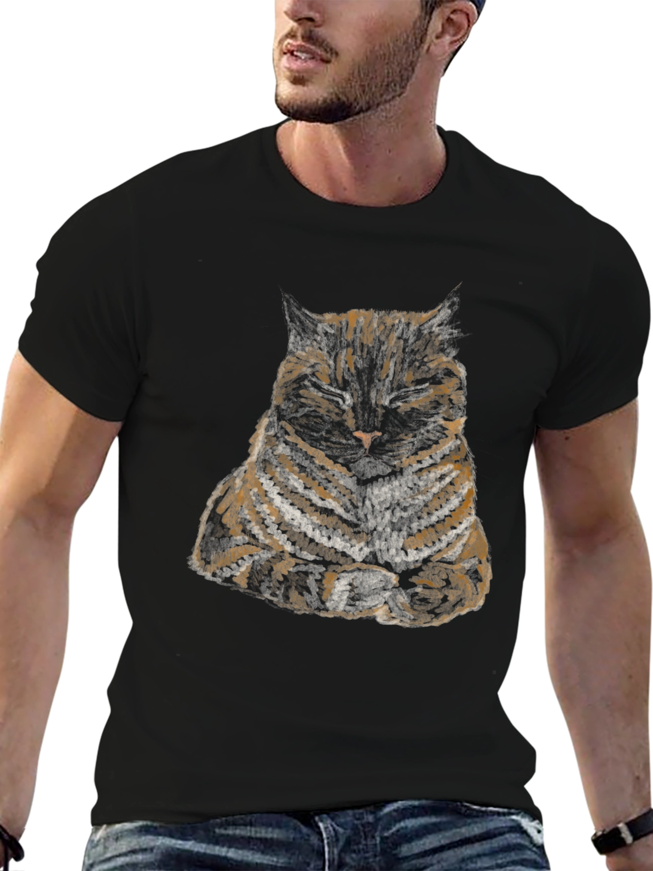 Zen Cat Graphic Tee - Black Cotton Blend