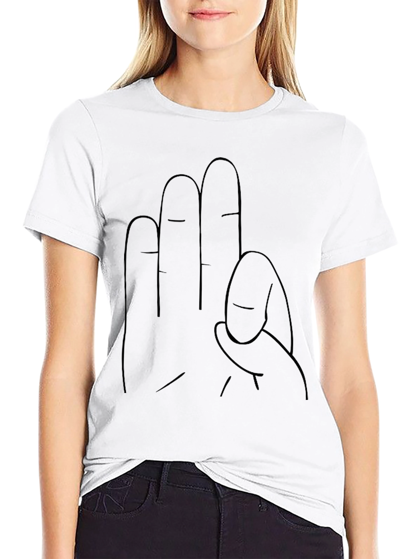 Graphic Hand Gesture Tee - Casual Black T-Shirt