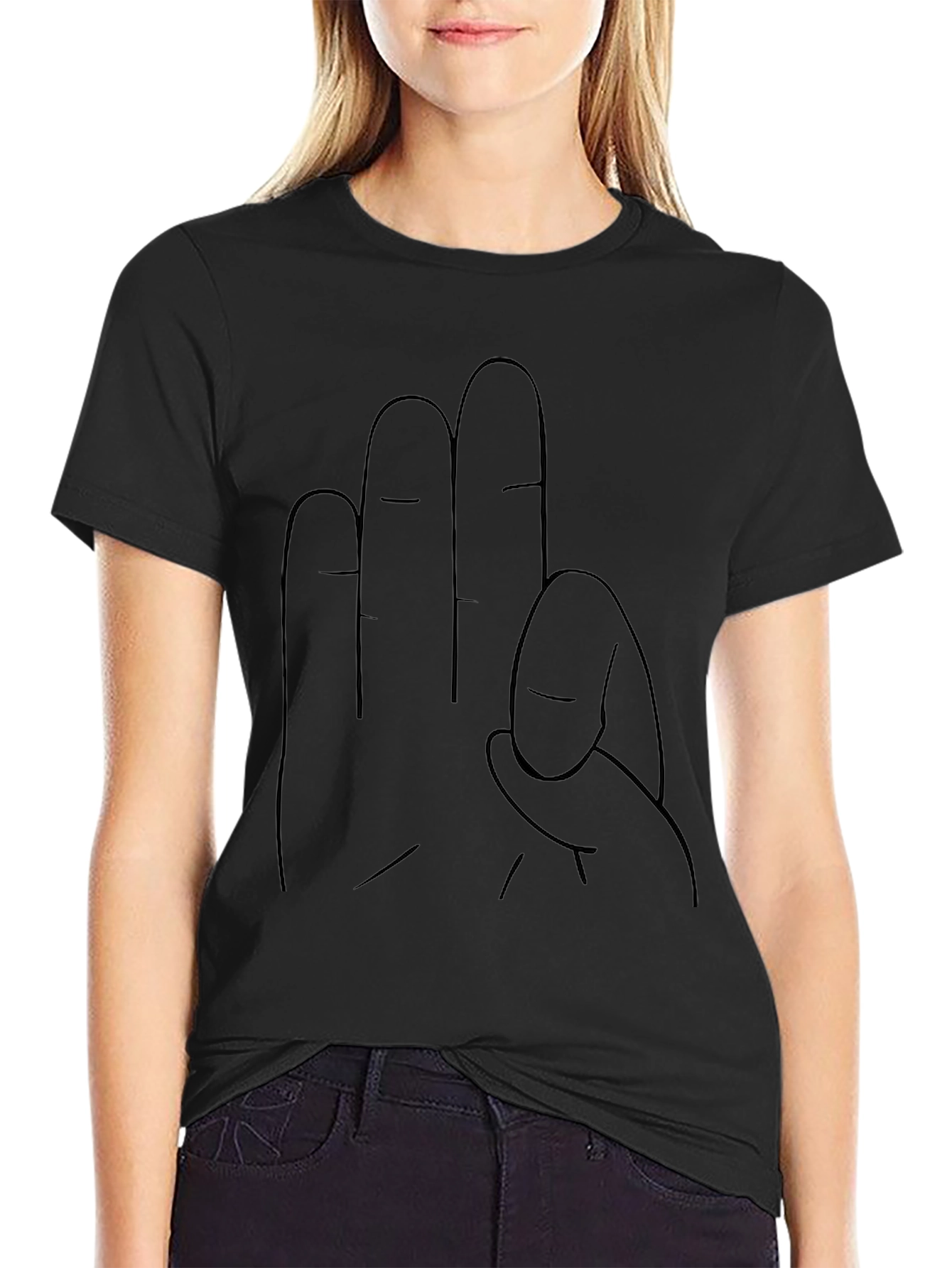 Graphic Hand Gesture Tee - Casual Black T-Shirt