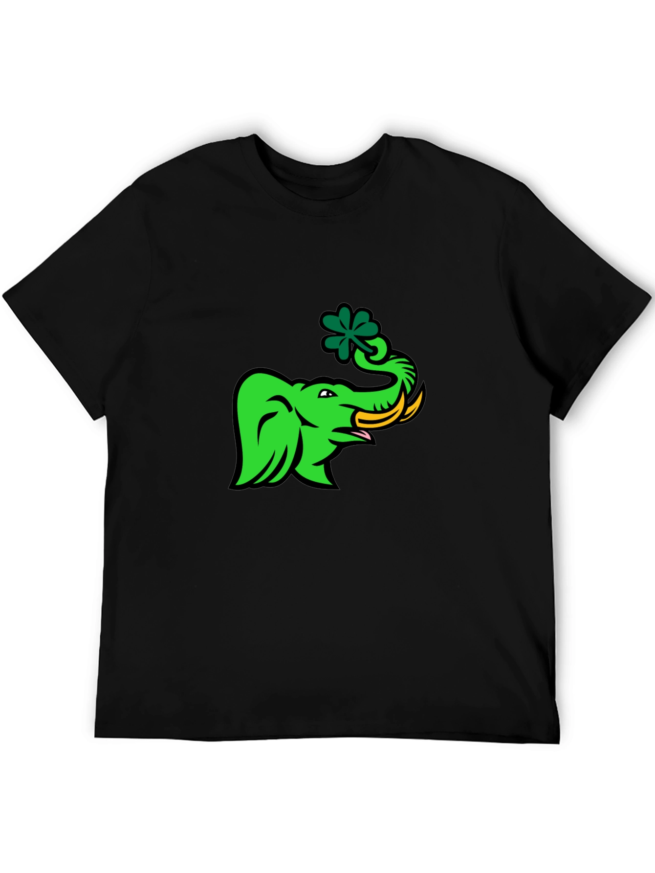 Green Elephant with Shamrock Graphic T-Shirt