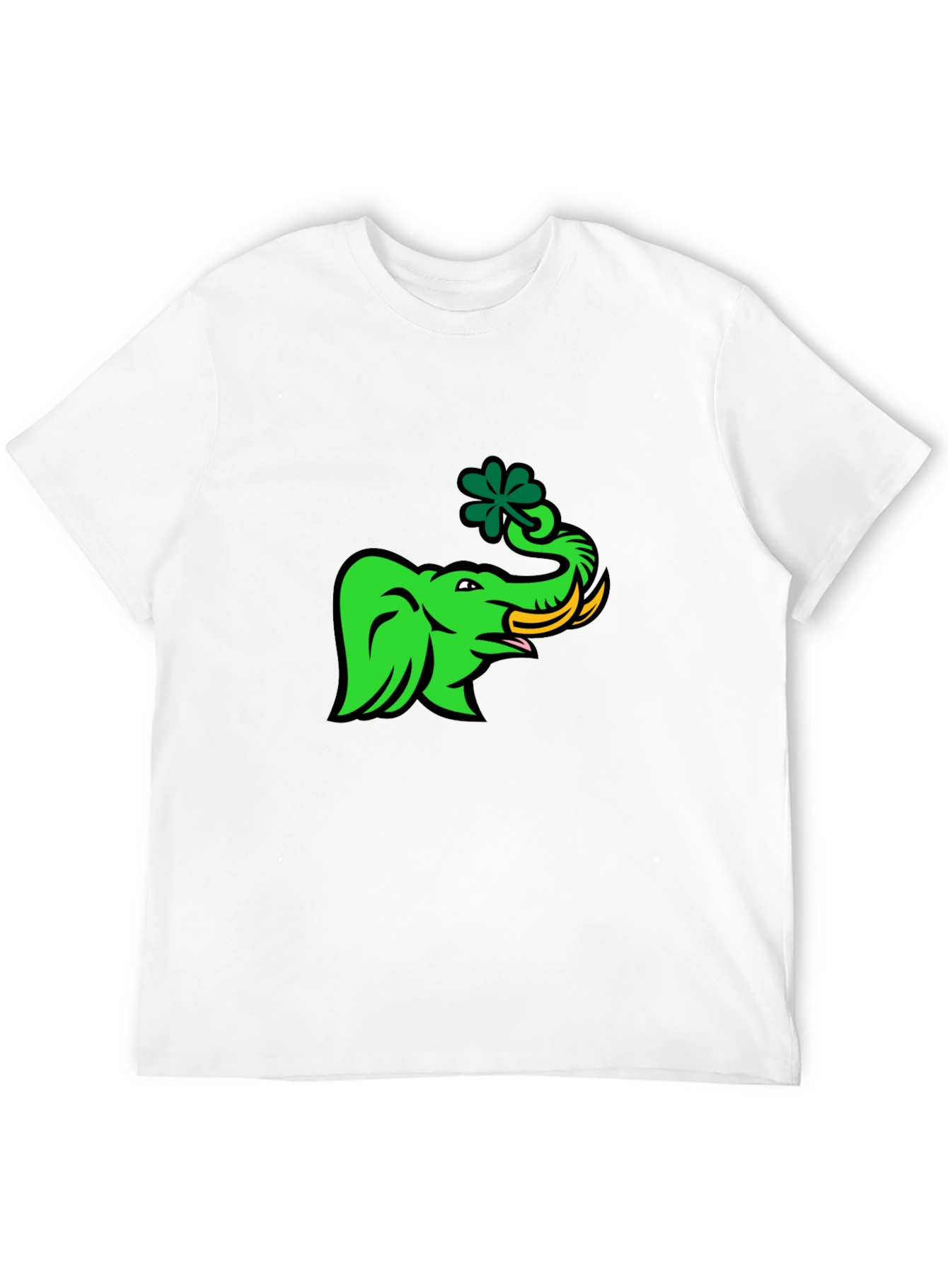 Green Elephant with Shamrock Graphic T-Shirt