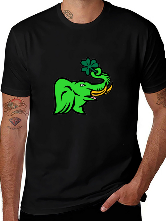Green Elephant with Shamrock Graphic T-Shirt