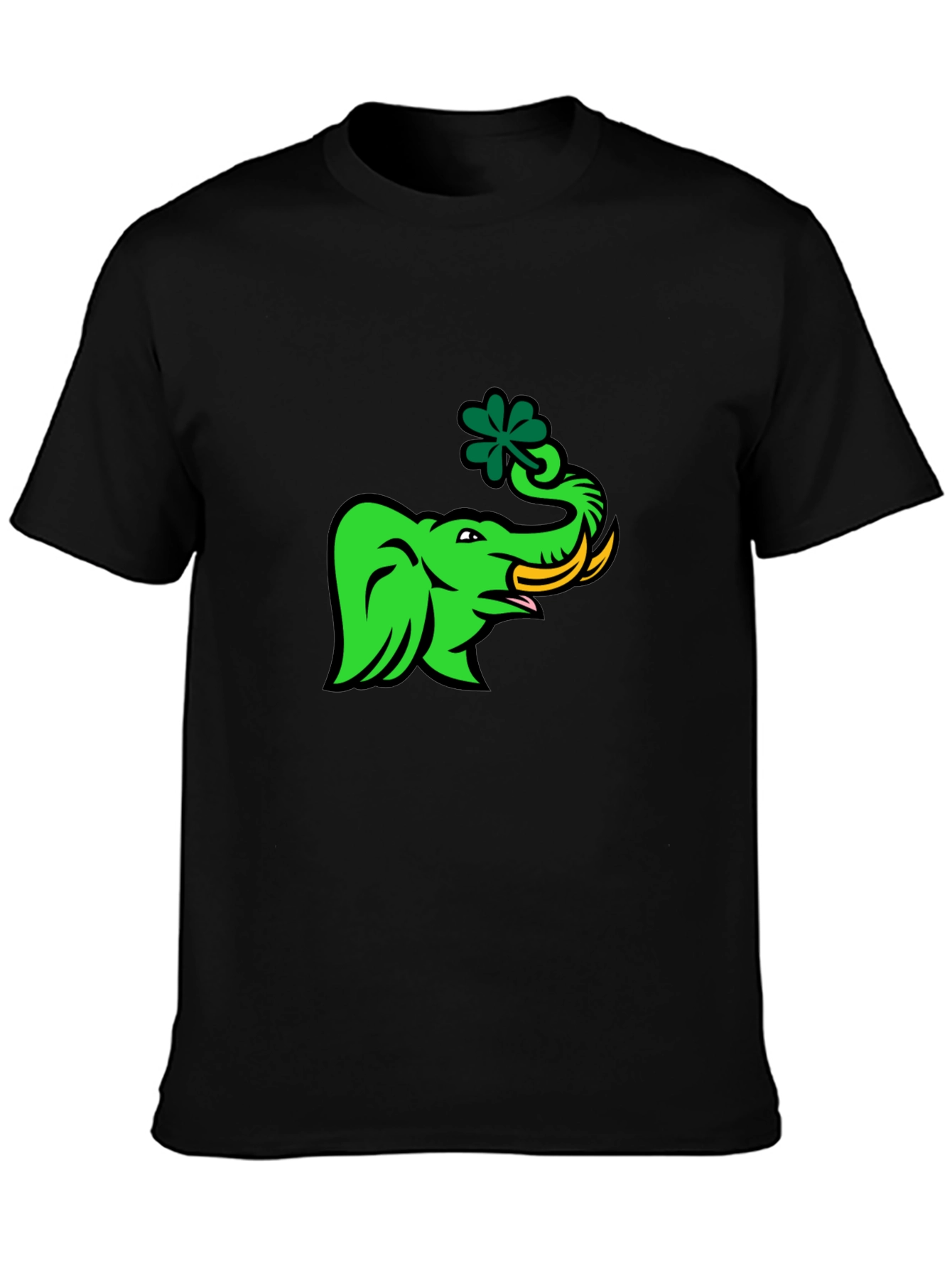 Green Elephant with Shamrock Graphic T-Shirt