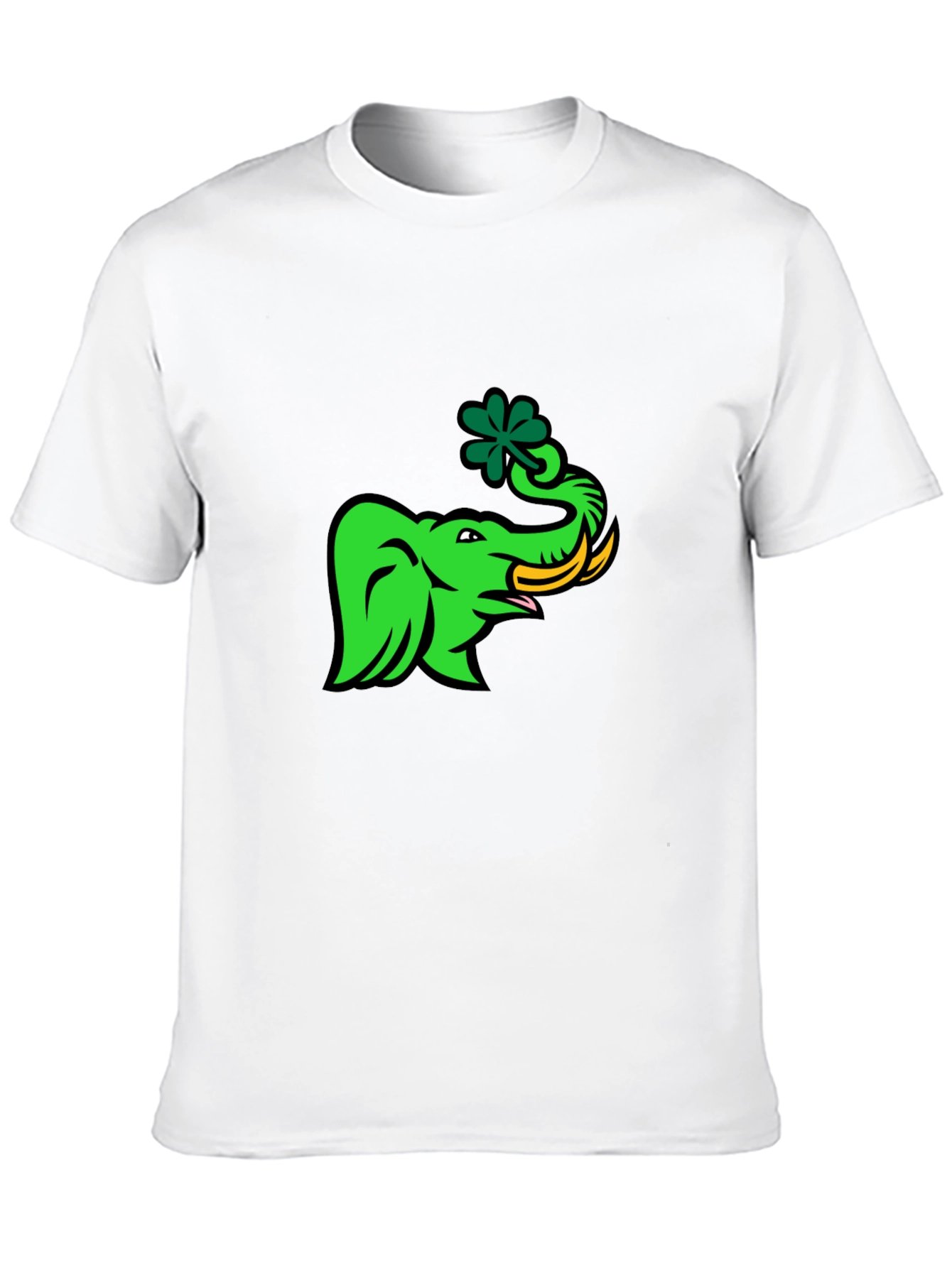 Green Elephant with Shamrock Graphic T-Shirt