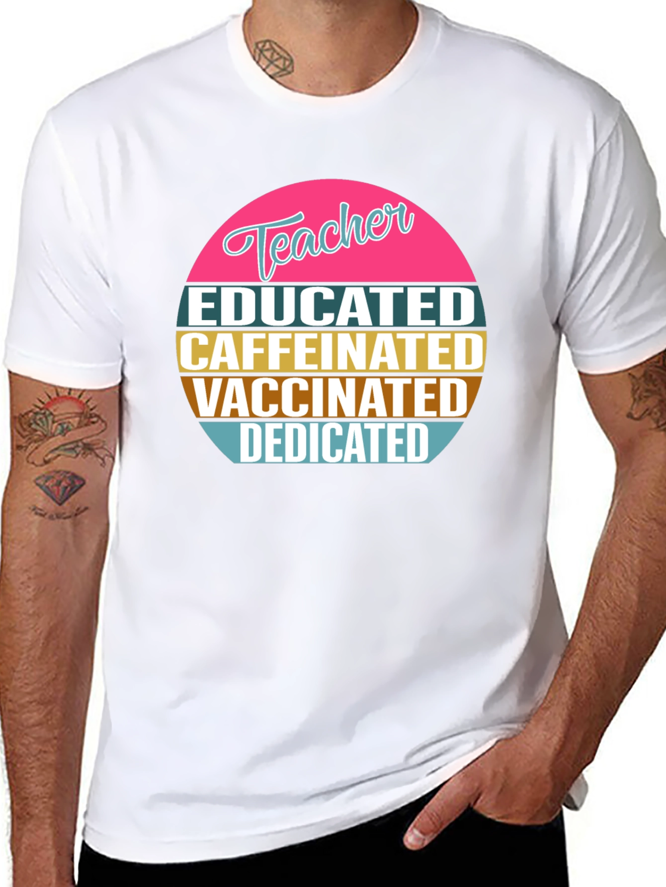 Educated Caffeinated Vaccinated Teacher T-Shirt