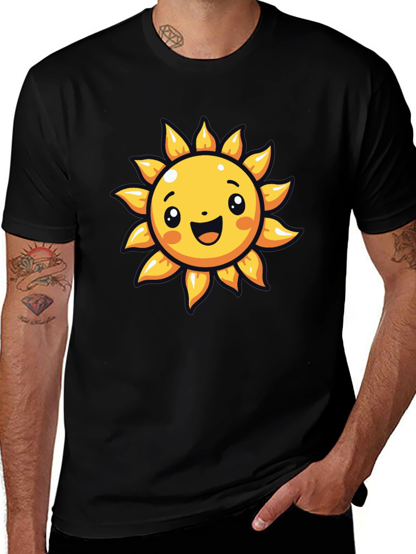 Cheerful Sun Graphic Tee - Black Cotton T-Shirt