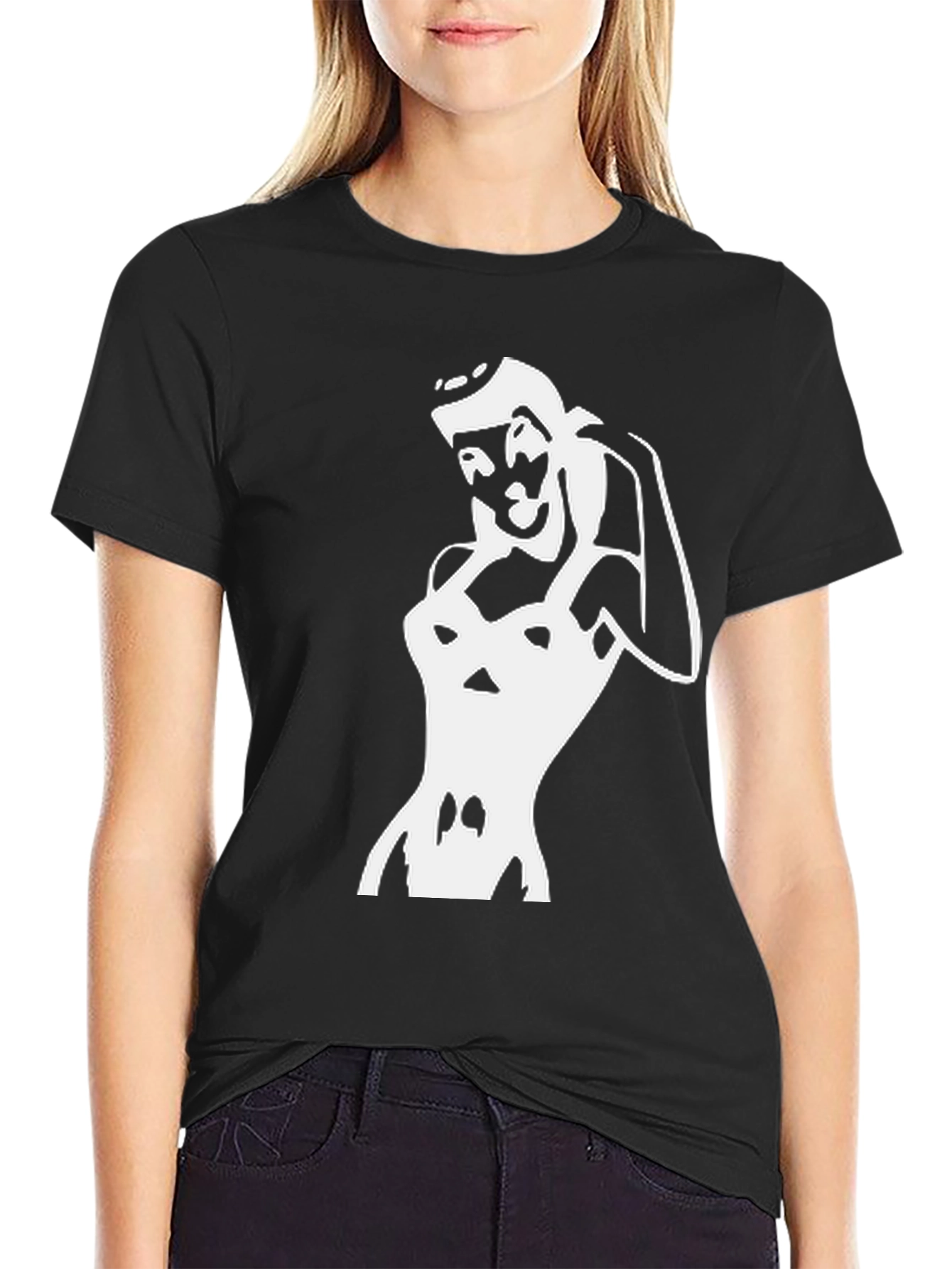 Retro Pin-Up Girl Graphic Black T-Shirt