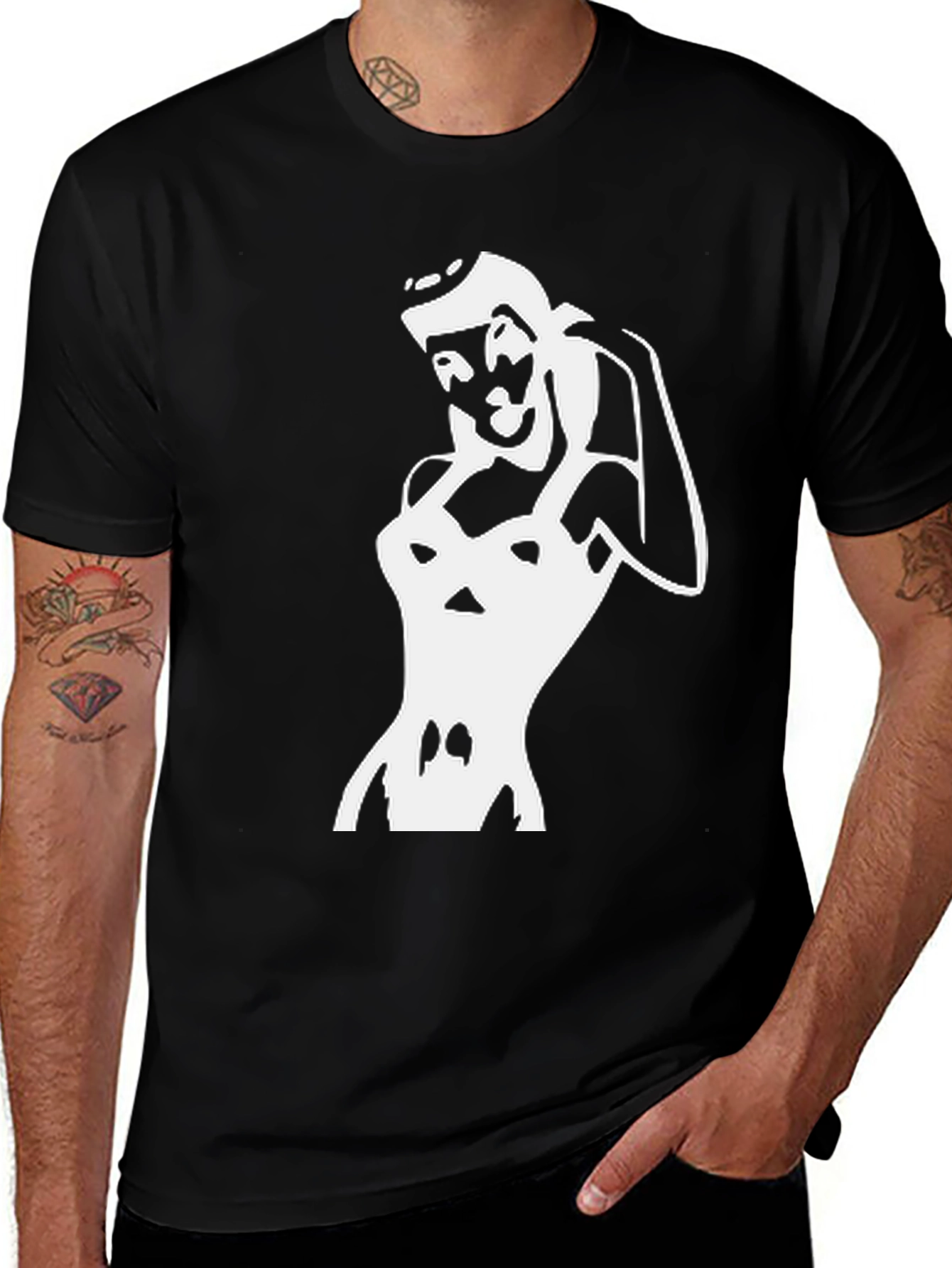 Retro Pin-Up Girl Graphic Black T-Shirt