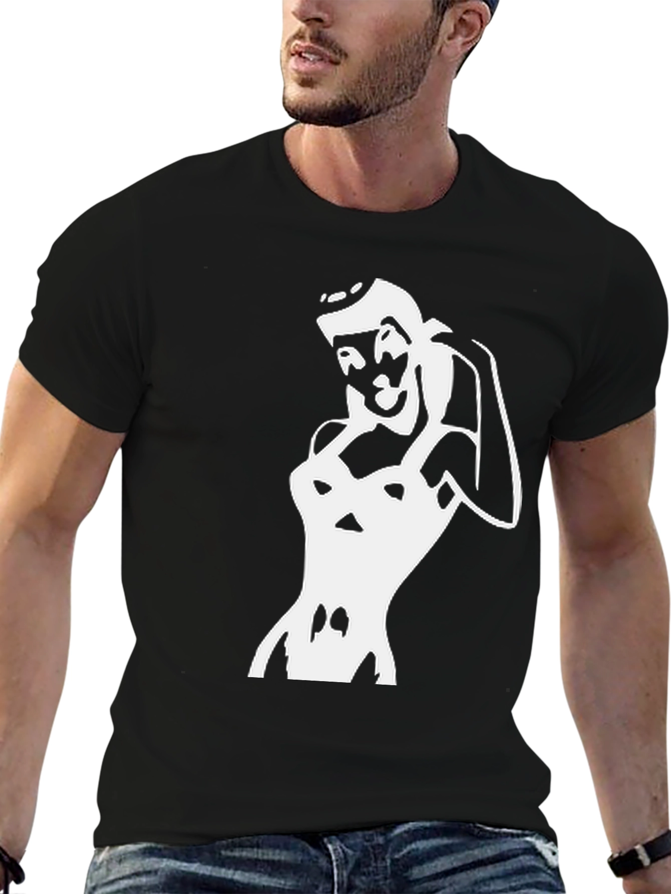 Retro Pin-Up Girl Graphic Black T-Shirt