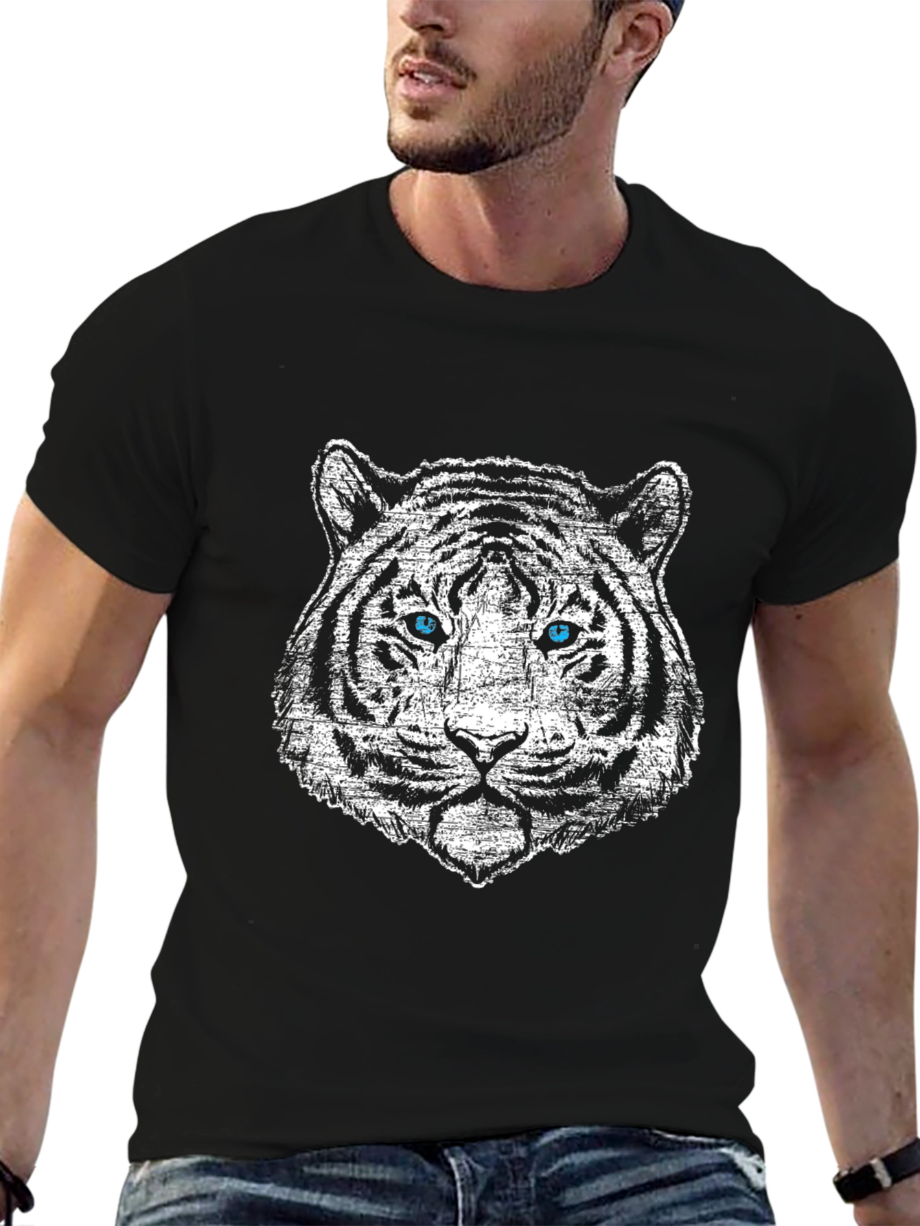 Tiger Graphic Print Crew Neck T-Shirt