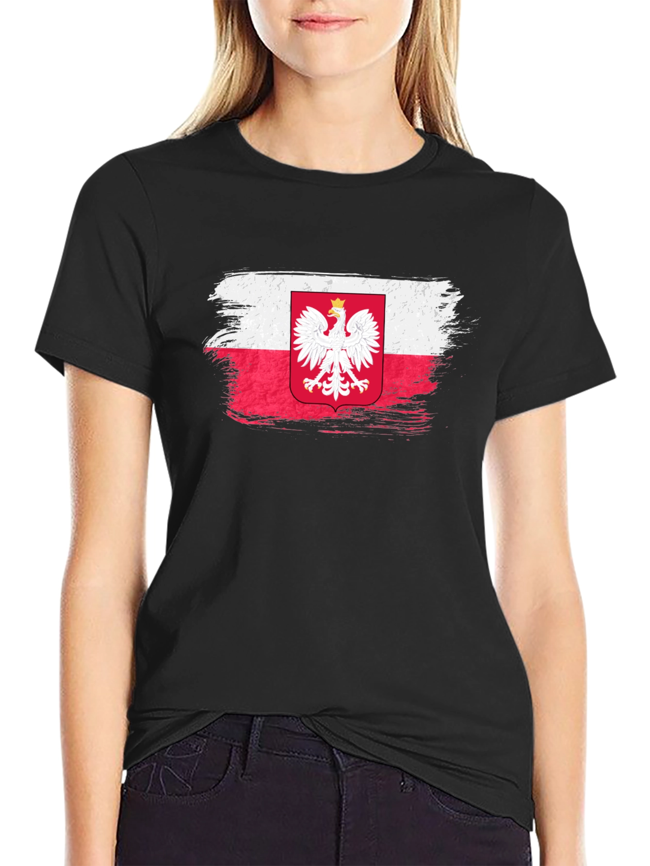 Poland Flag Brush Stroke Graphic T-Shirt