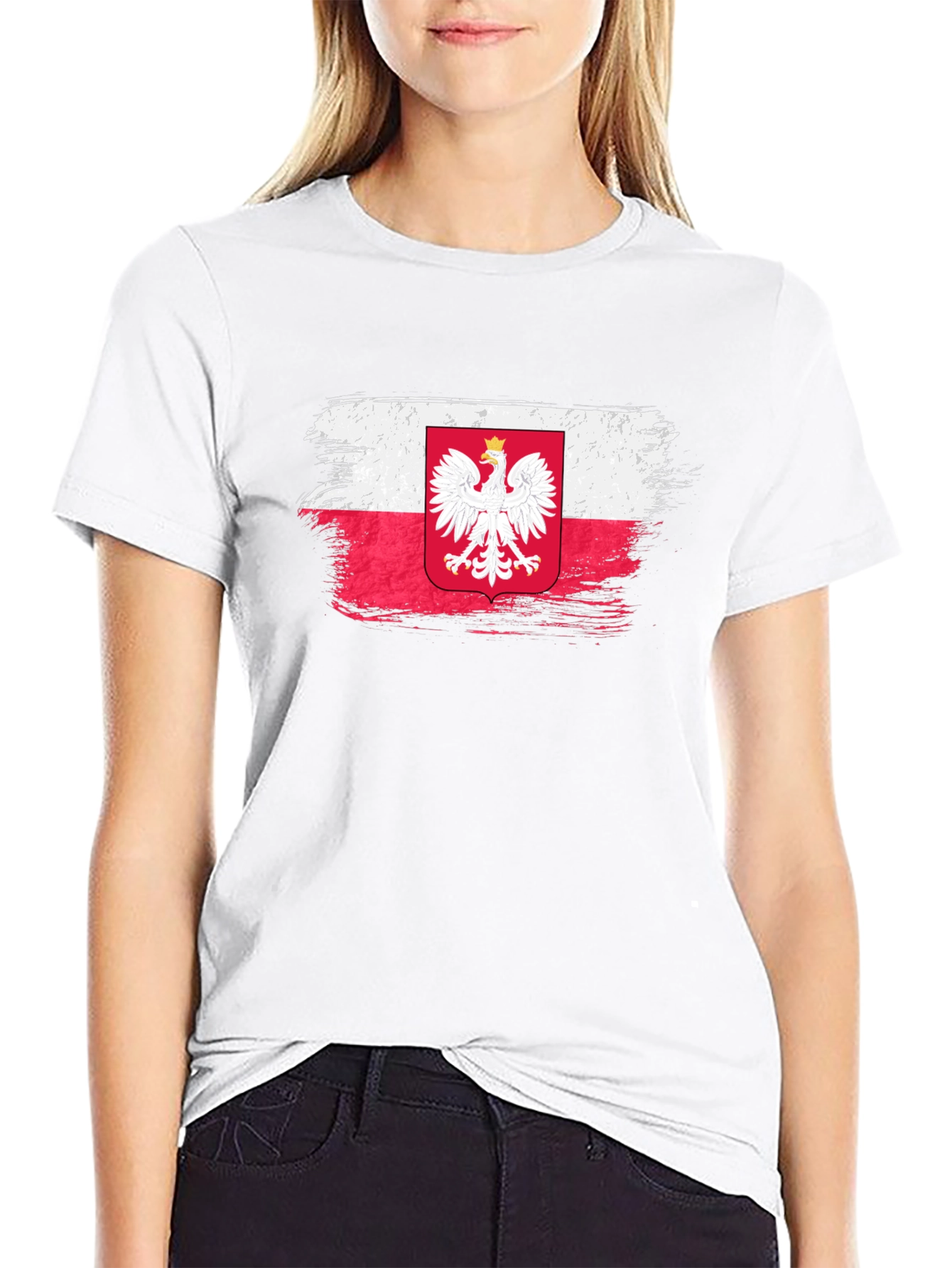 Poland Flag Brush Stroke Graphic T-Shirt
