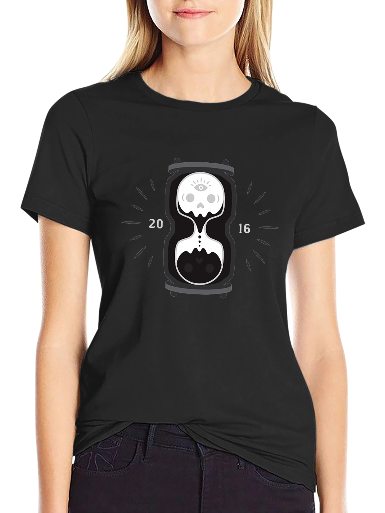 Skull Hourglass Graphic Tee - Black