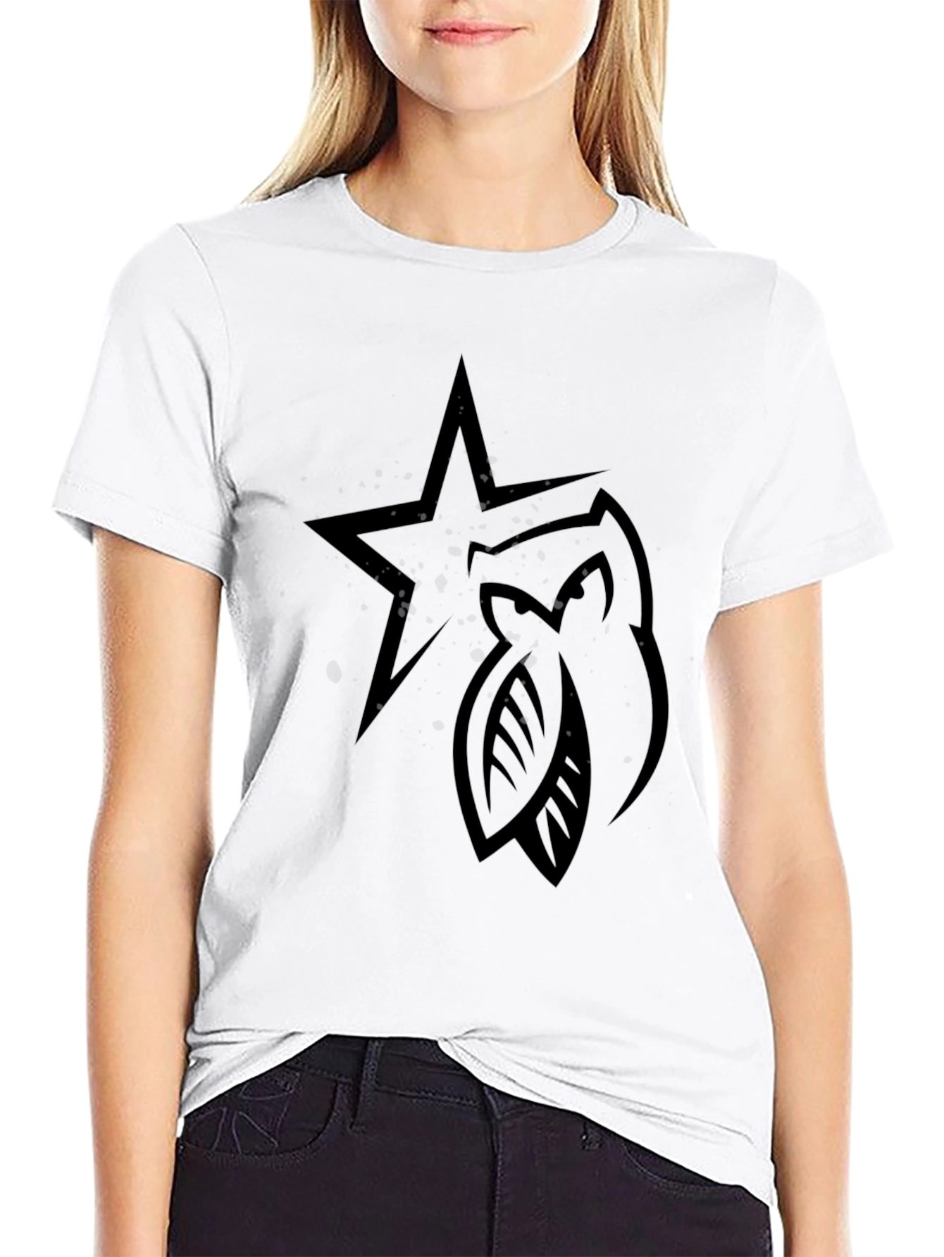 Star & Leaves Graphic Black T-Shirt