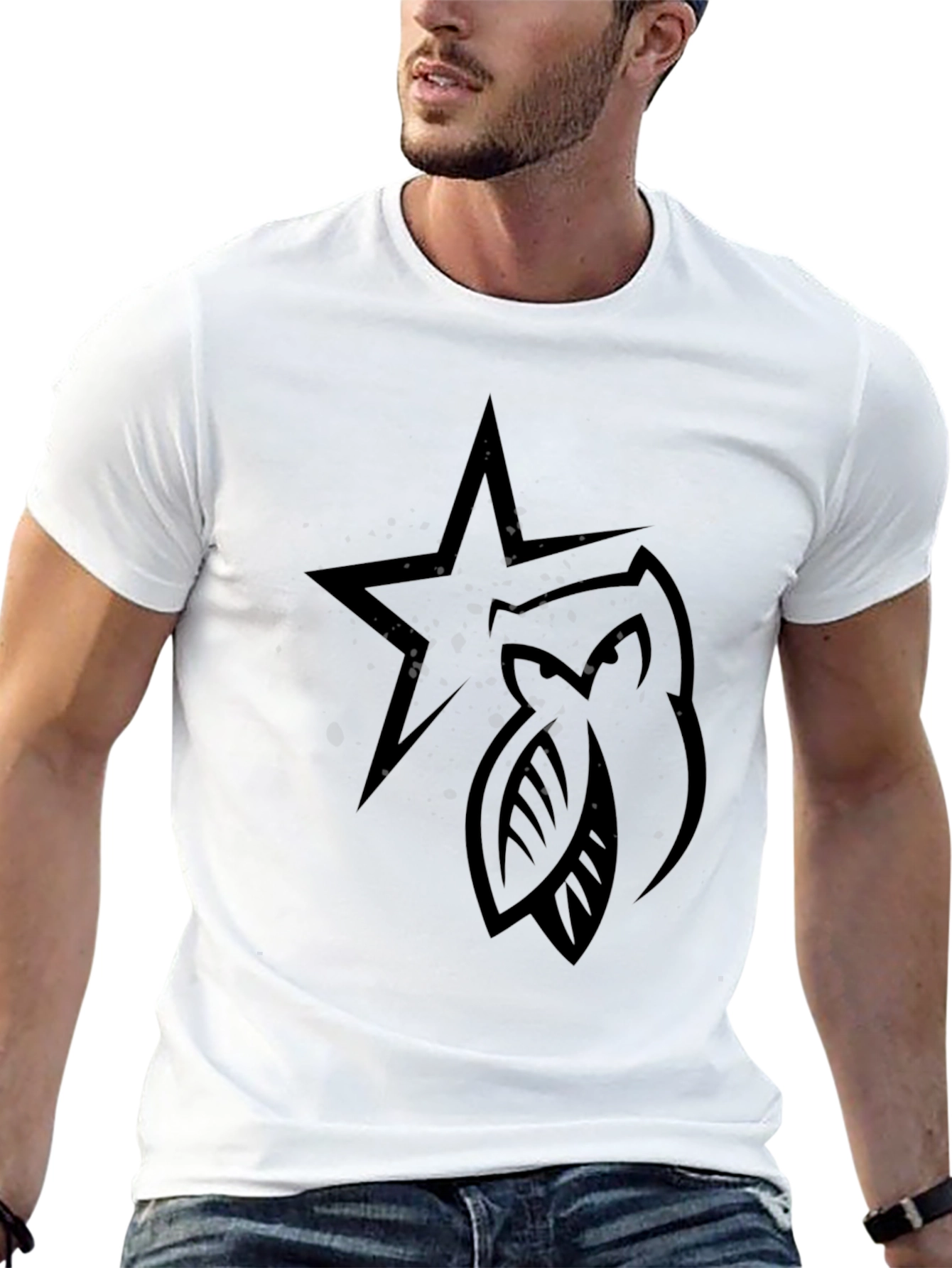 Star & Leaves Graphic Black T-Shirt