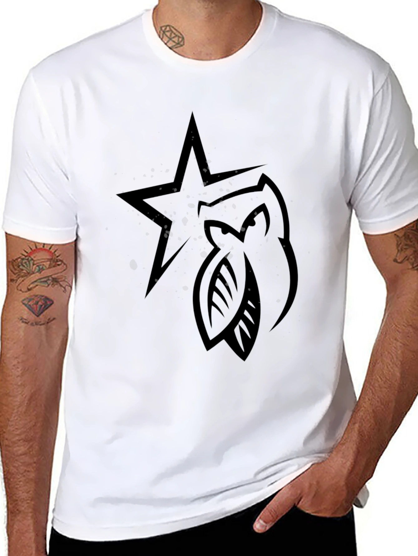 Star & Leaves Graphic Black T-Shirt
