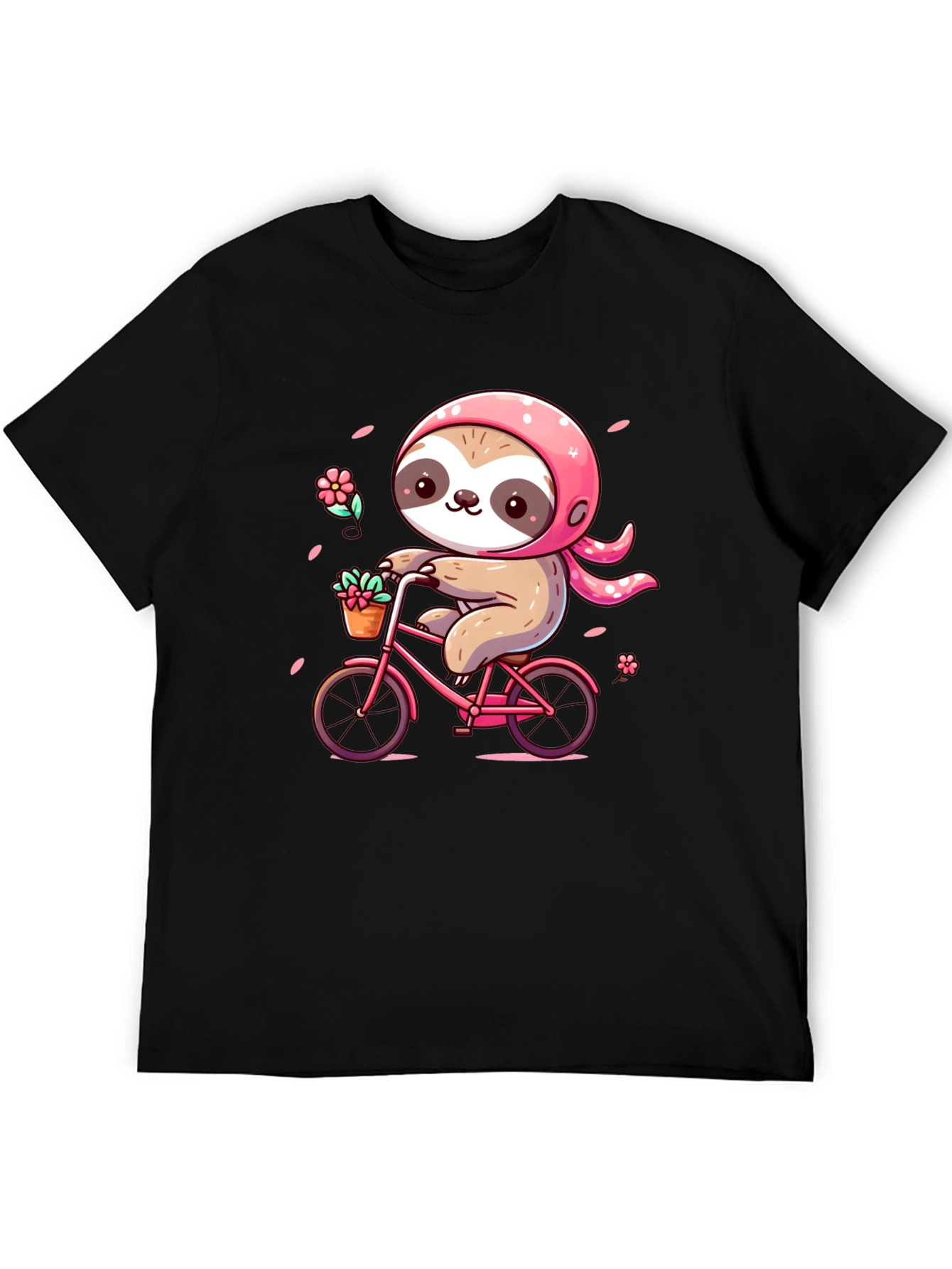 Cute Sloth on Bike Graphic Tee - Black T-Shirt