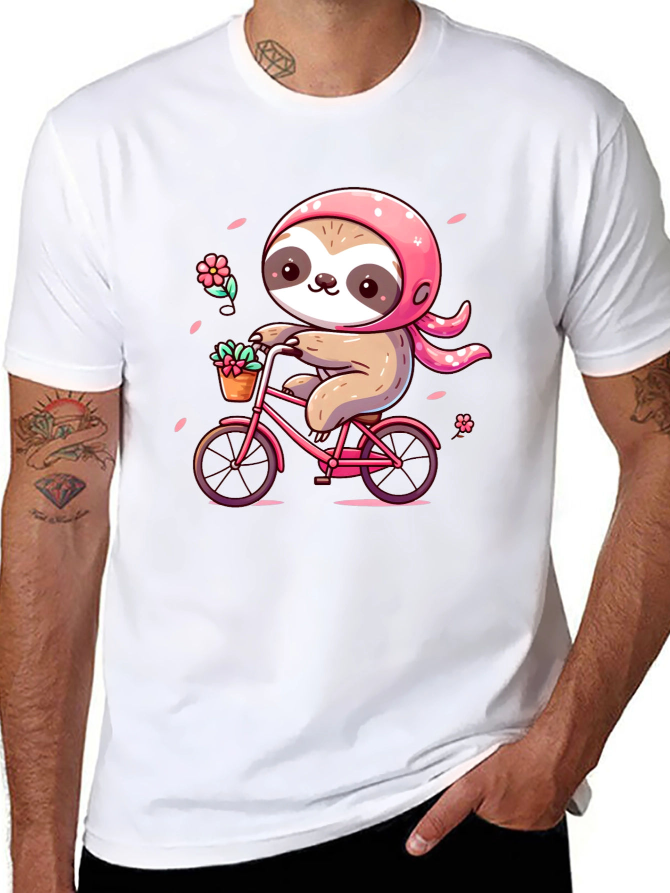 Cute Sloth on Bike Graphic Tee - Black T-Shirt