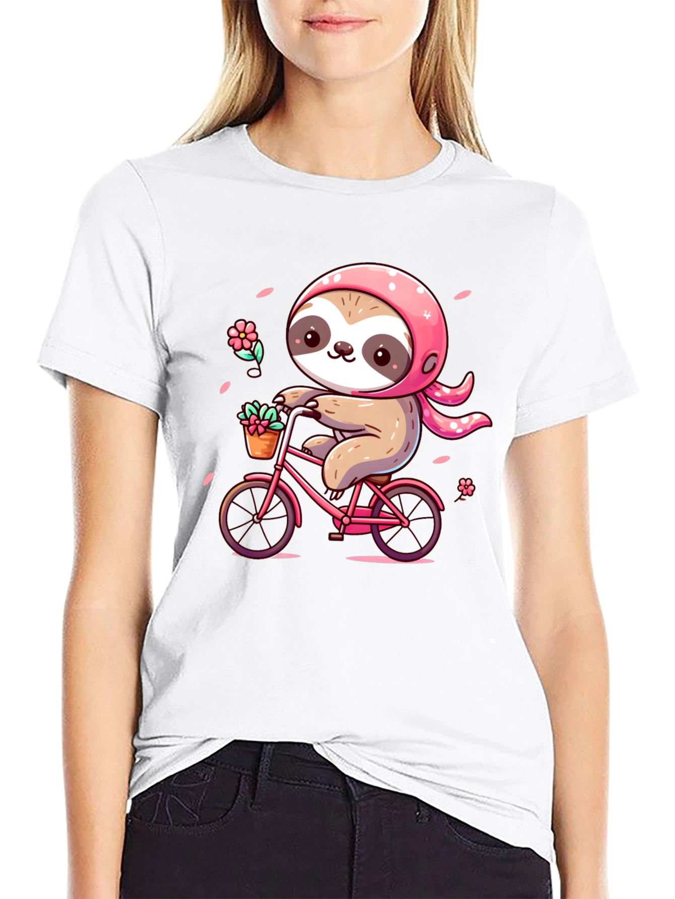 Cute Sloth on Bike Graphic Tee - Black T-Shirt