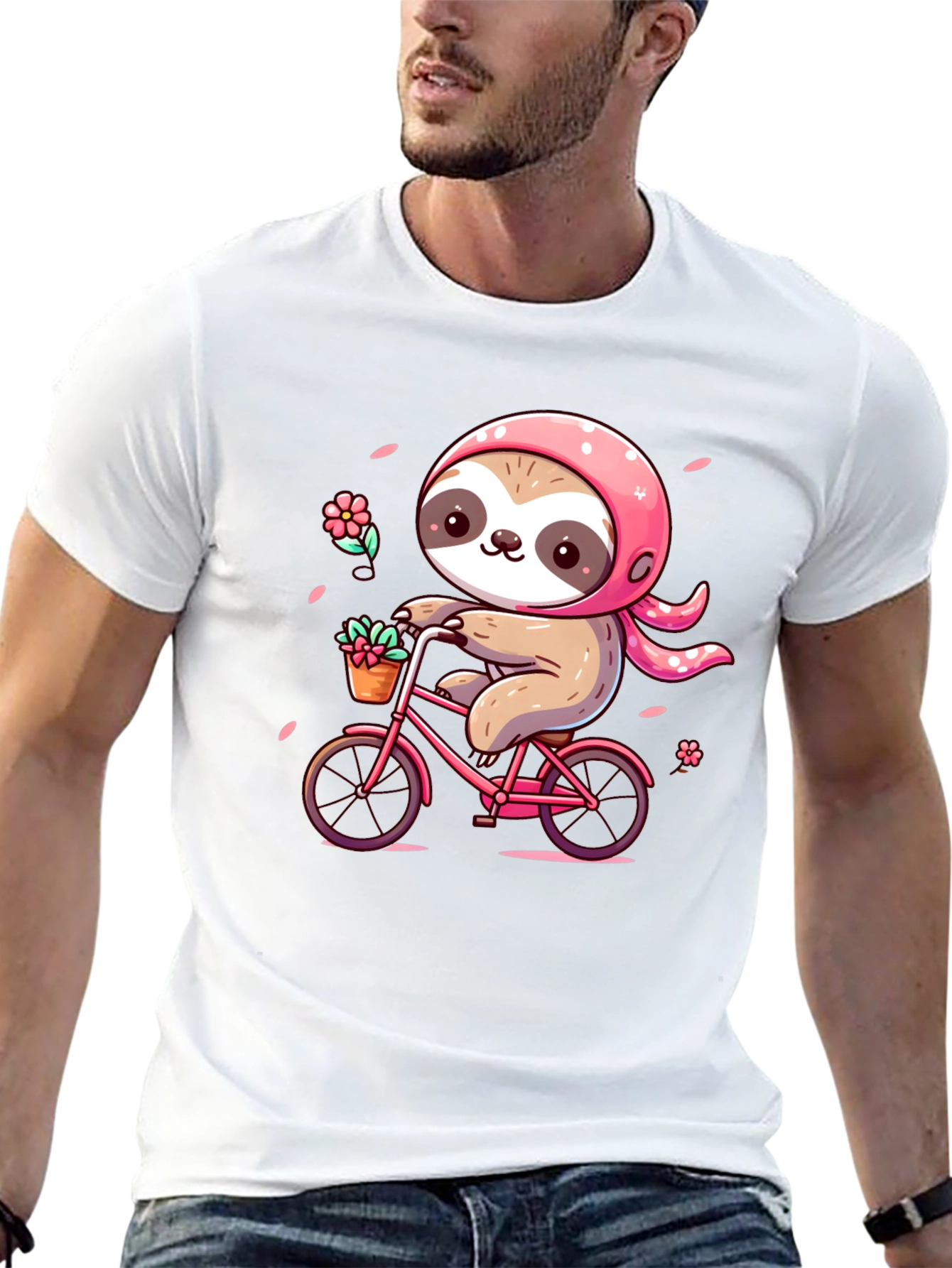 Cute Sloth on Bike Graphic Tee - Black T-Shirt