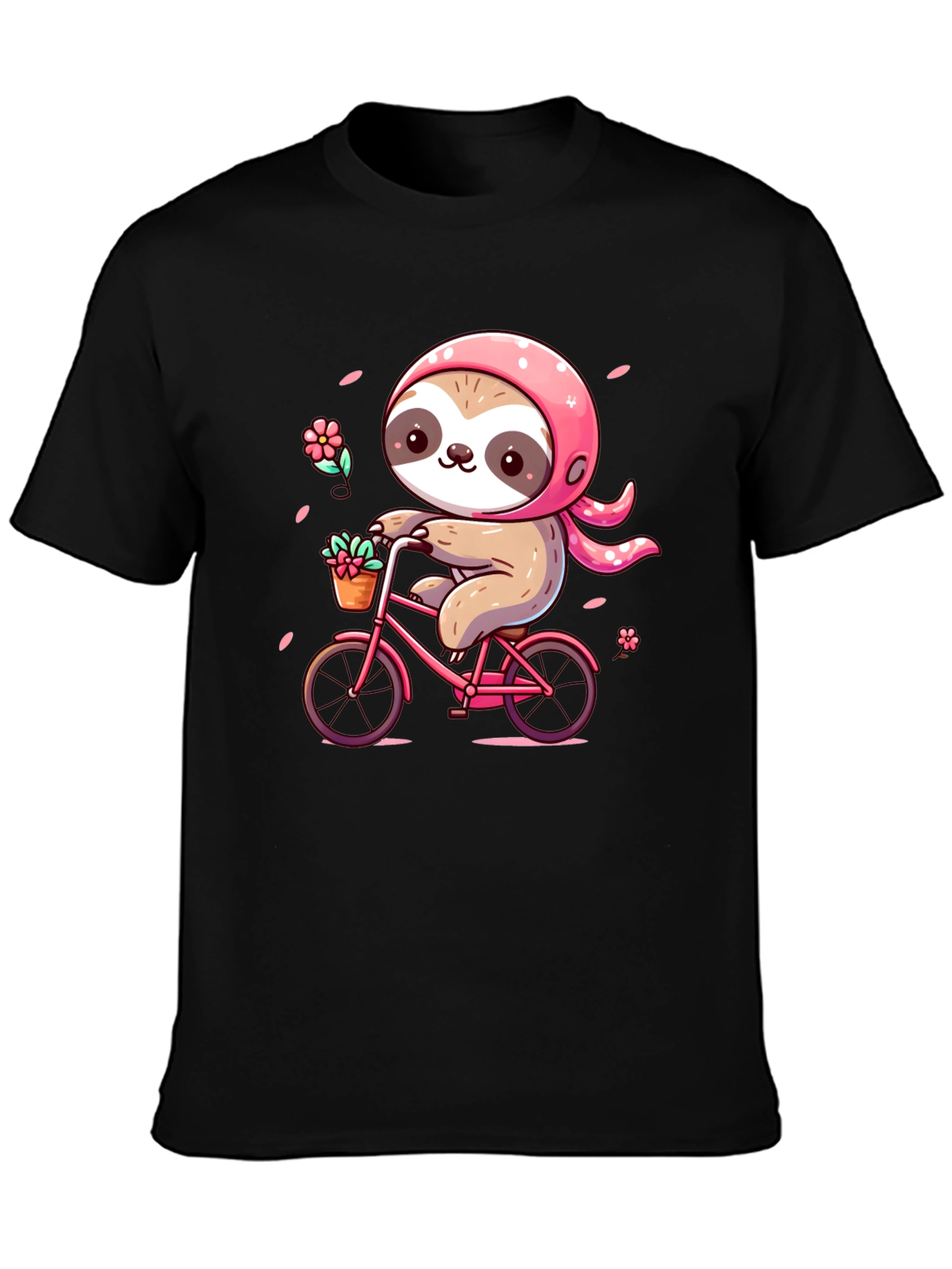 Cute Sloth on Bike Graphic Tee - Black T-Shirt