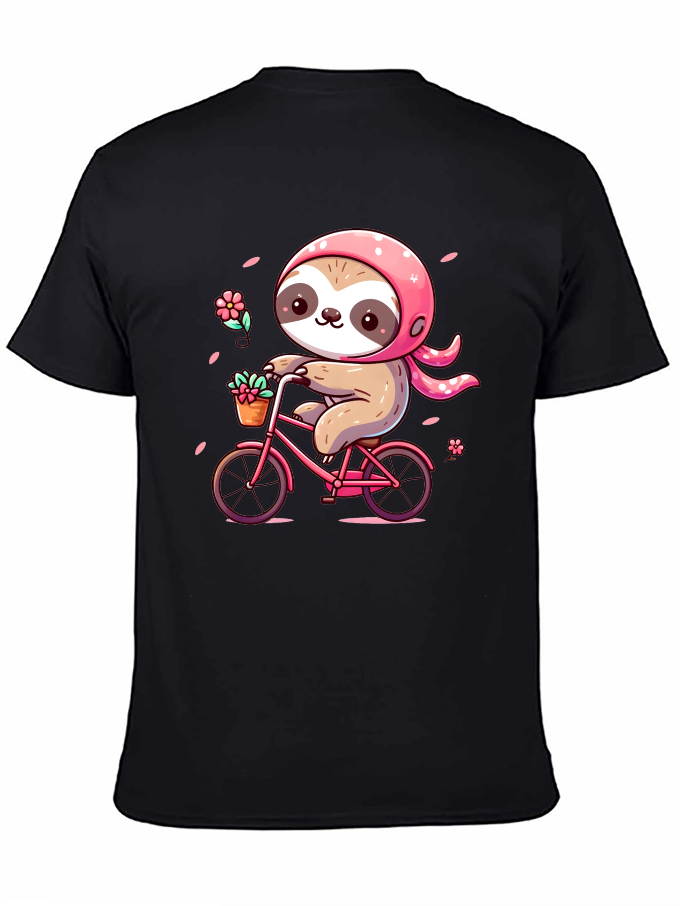 Cute Sloth on Bike Graphic Tee - Black T-Shirt