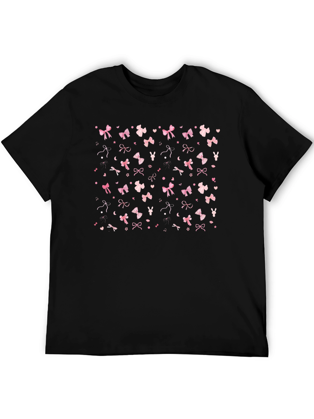 Pink Bow & Hearts Black T-Shirt