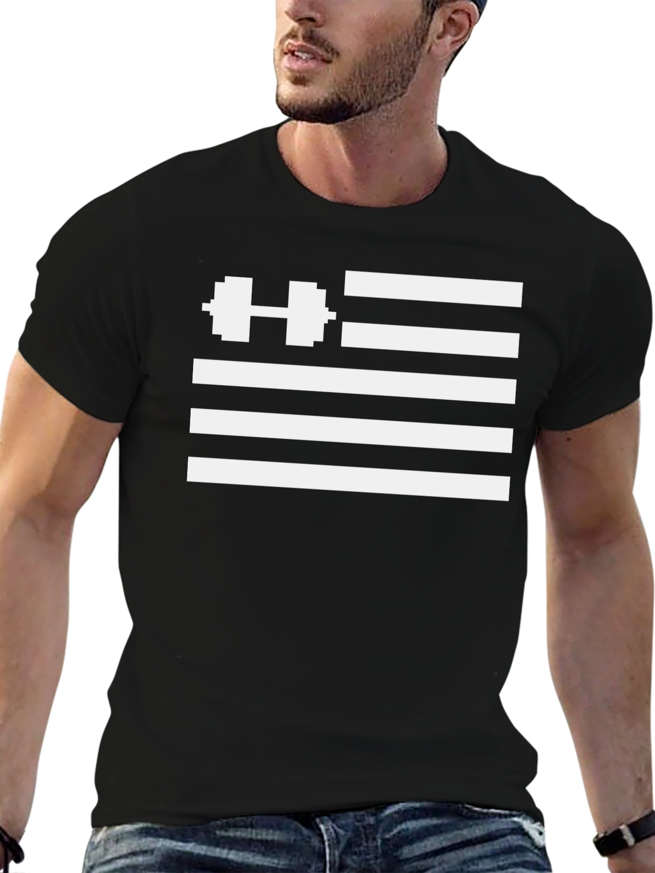 Weightlifting Pixel Flag Black T-Shirt