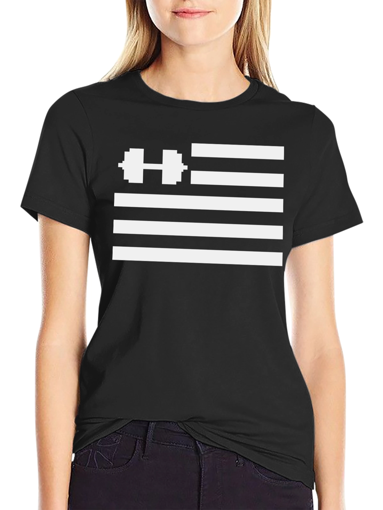 Weightlifting Pixel Flag Black T-Shirt