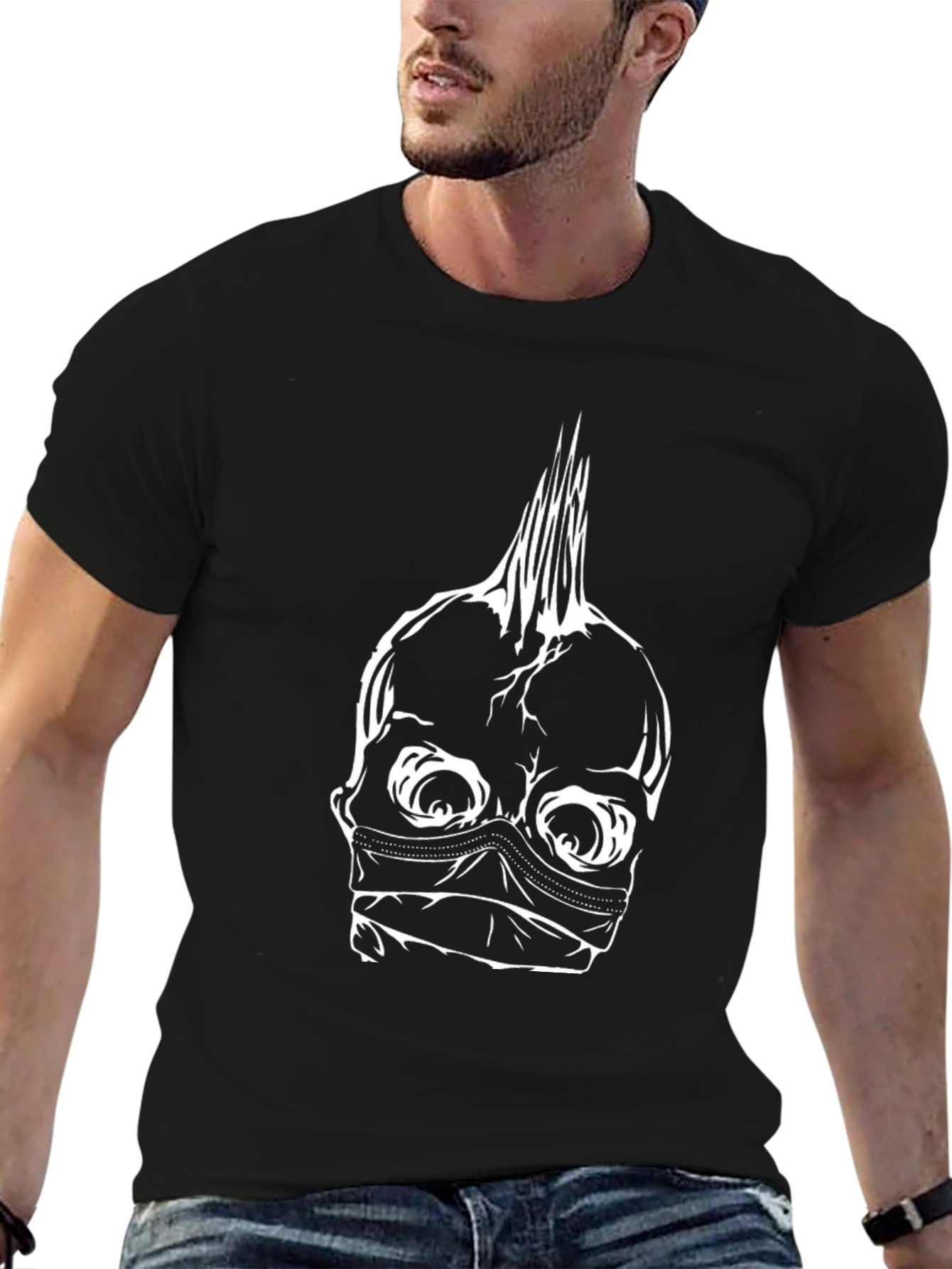 Masked Skull Punk Style T-Shirt - Black
