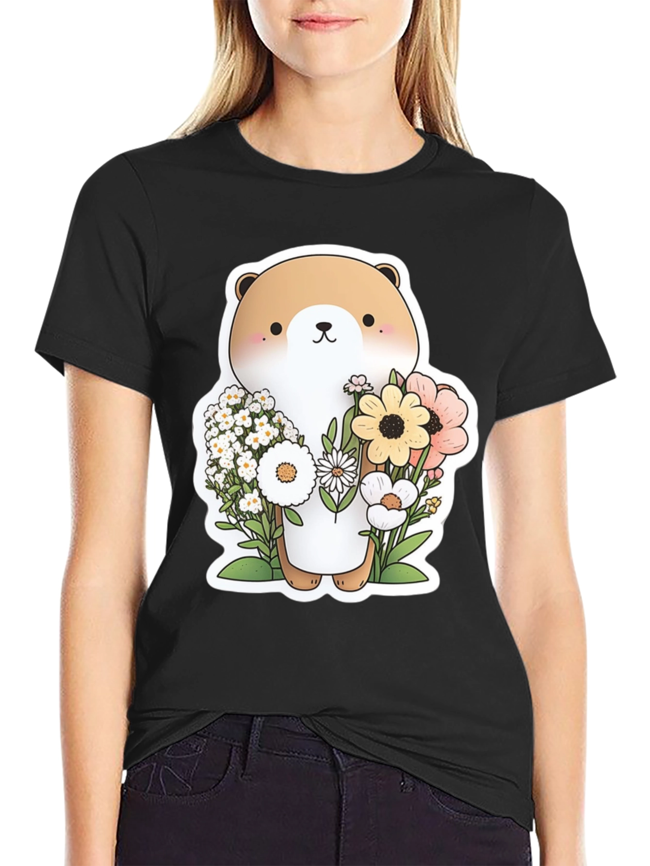 Cute Otter Floral T-Shirt - Unisex