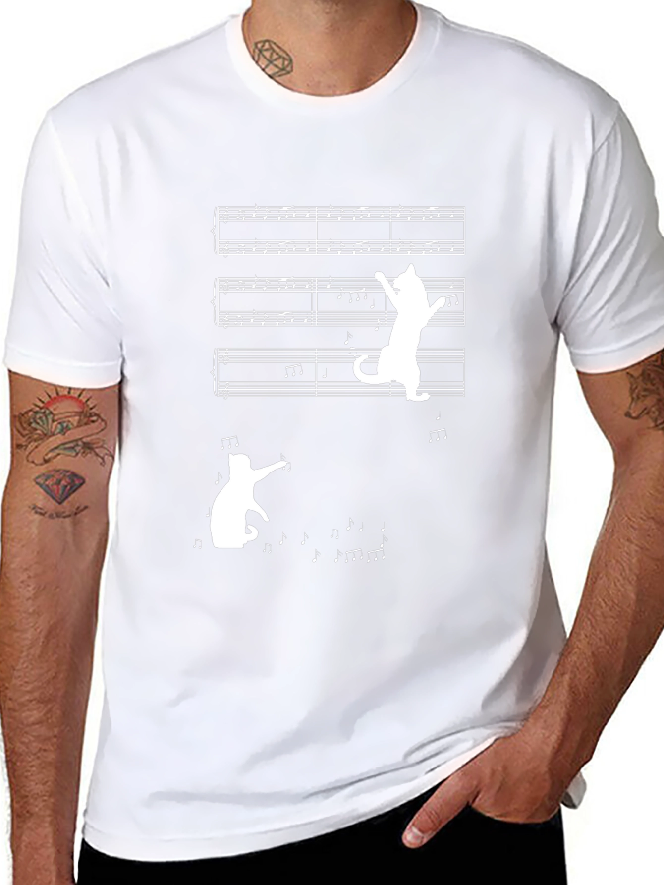 Musical Cat Tee - Black Cotton T-Shirt