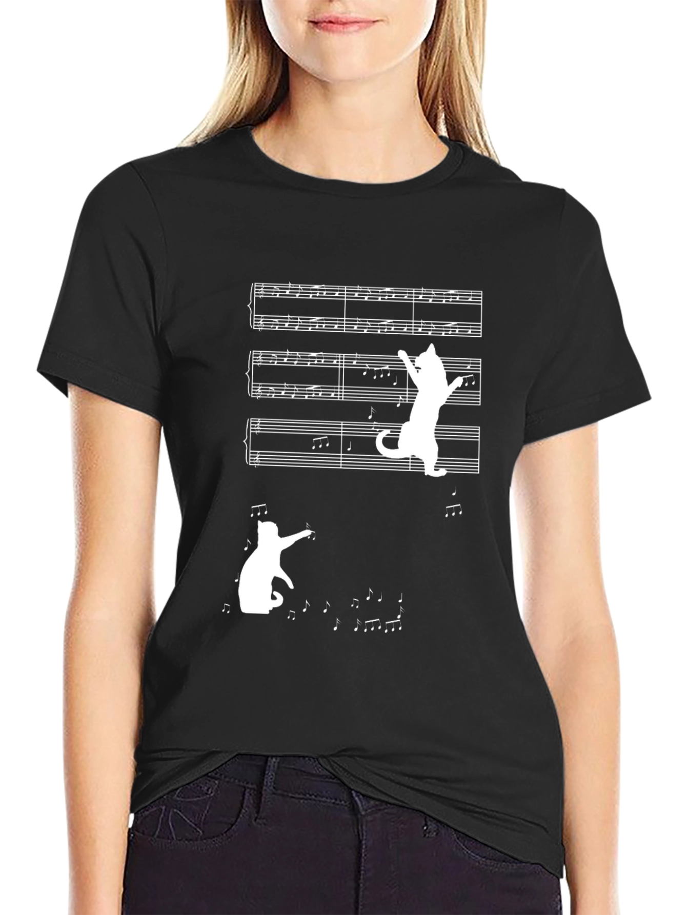 Musical Cat Tee - Black Cotton T-Shirt