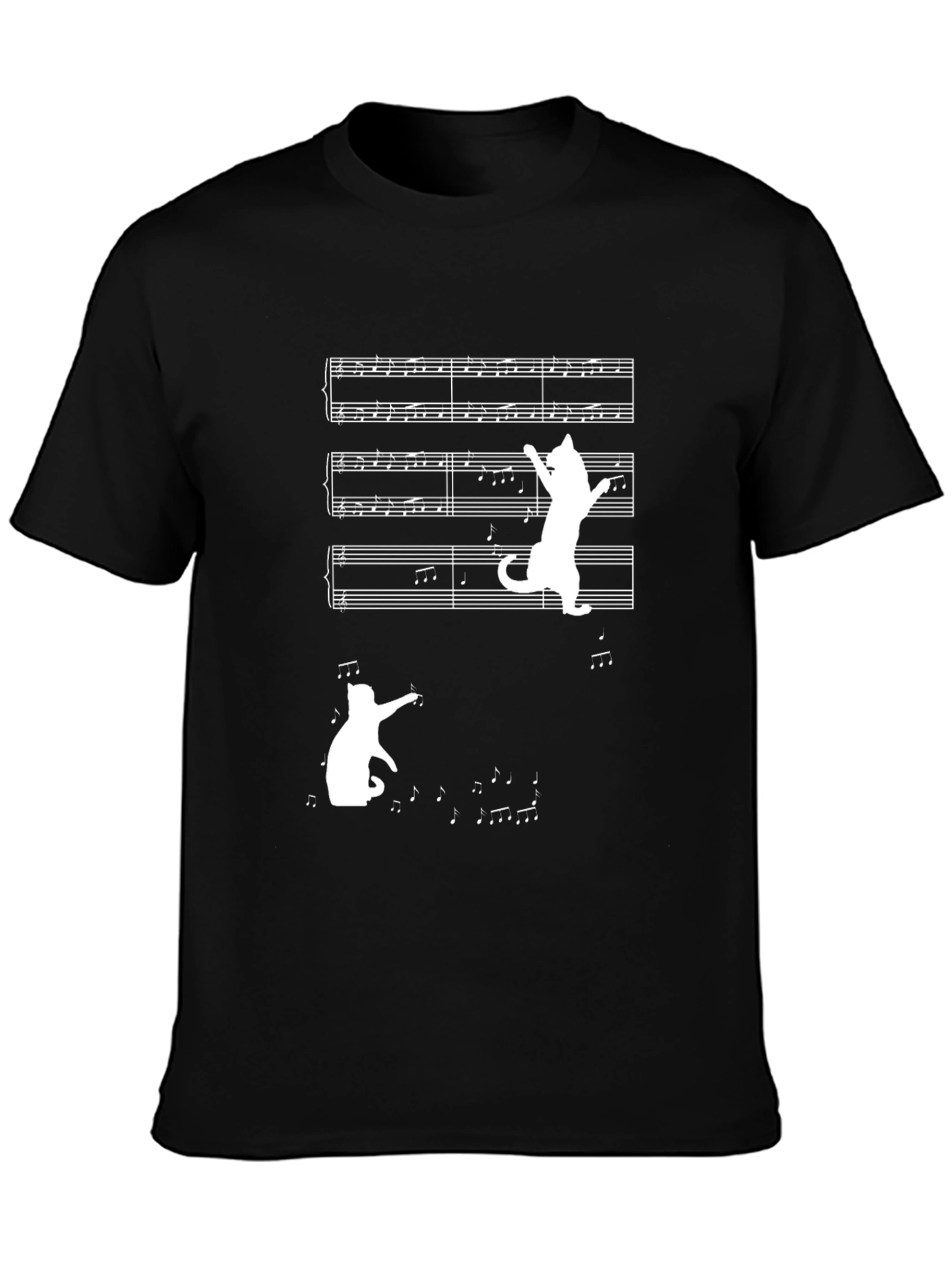 Musical Cat Tee - Black Cotton T-Shirt