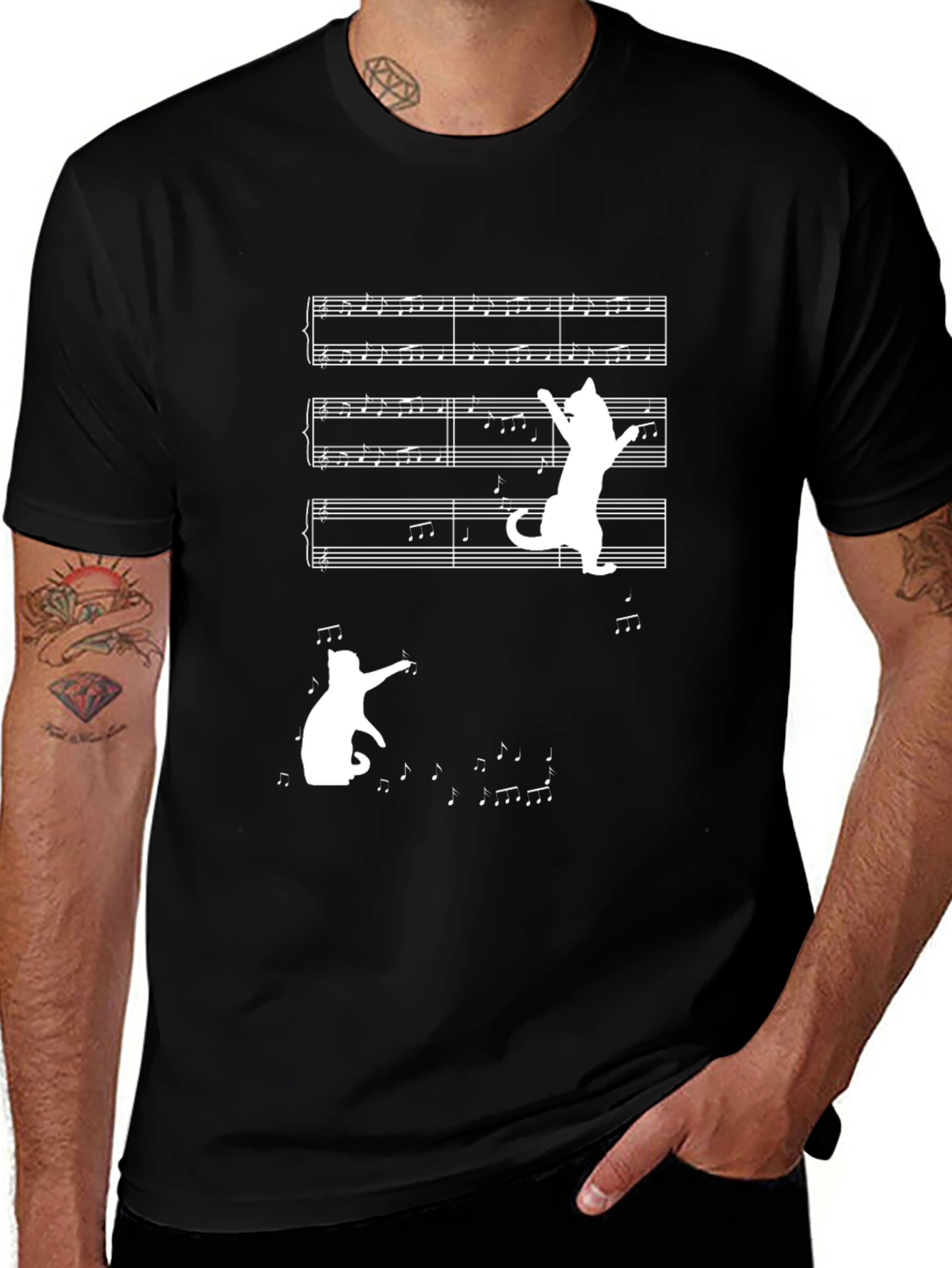 Musical Cat Tee - Black Cotton T-Shirt