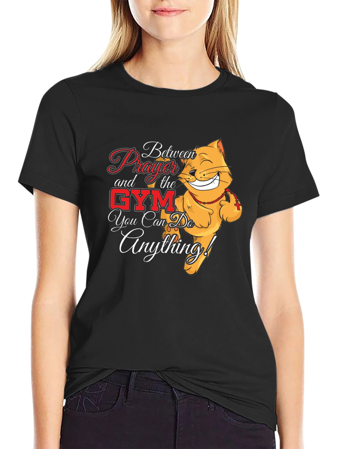 Prayer Gym Cat Black T-Shirt