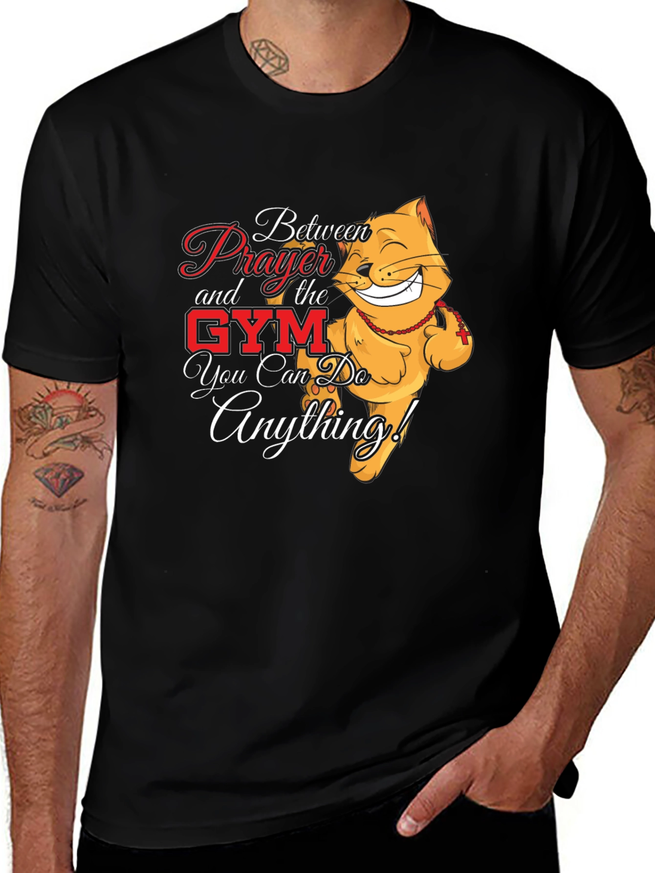 Prayer Gym Cat Black T-Shirt