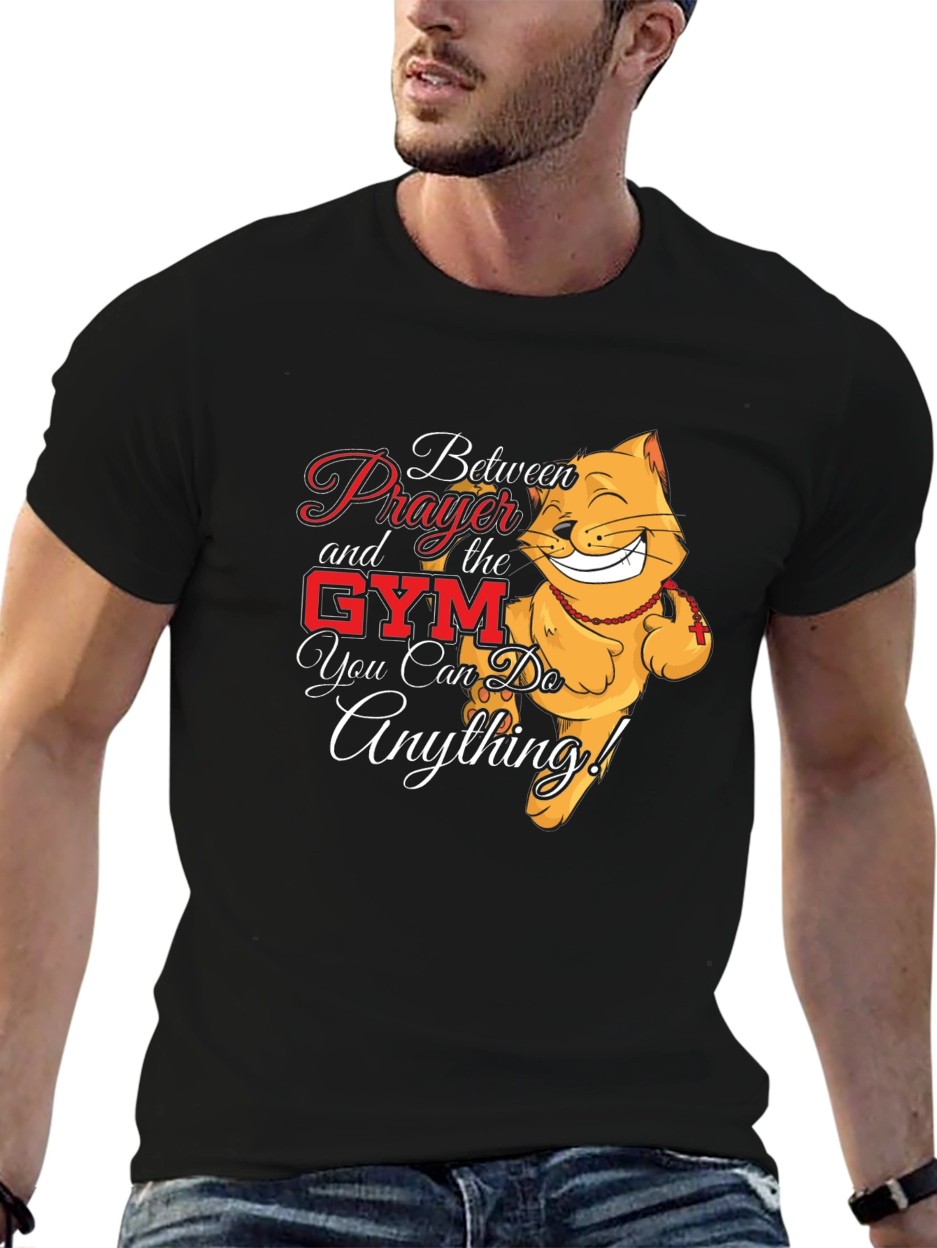 Prayer Gym Cat Black T-Shirt