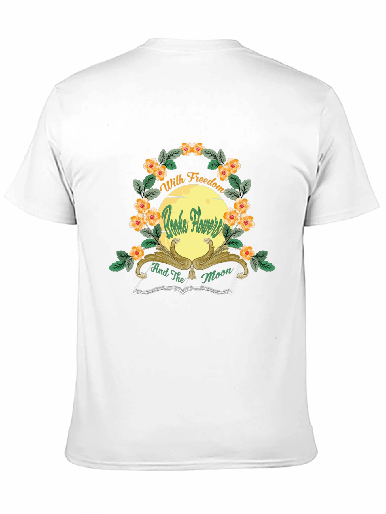 With Freedom Books Flowers and the Moon Black T-Shirt