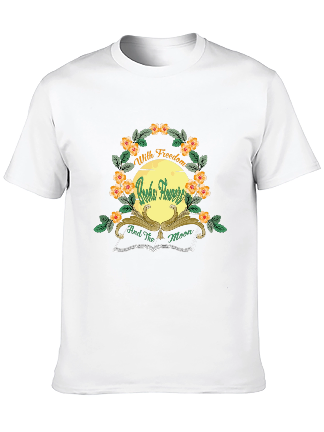 With Freedom Books Flowers and the Moon Black T-Shirt