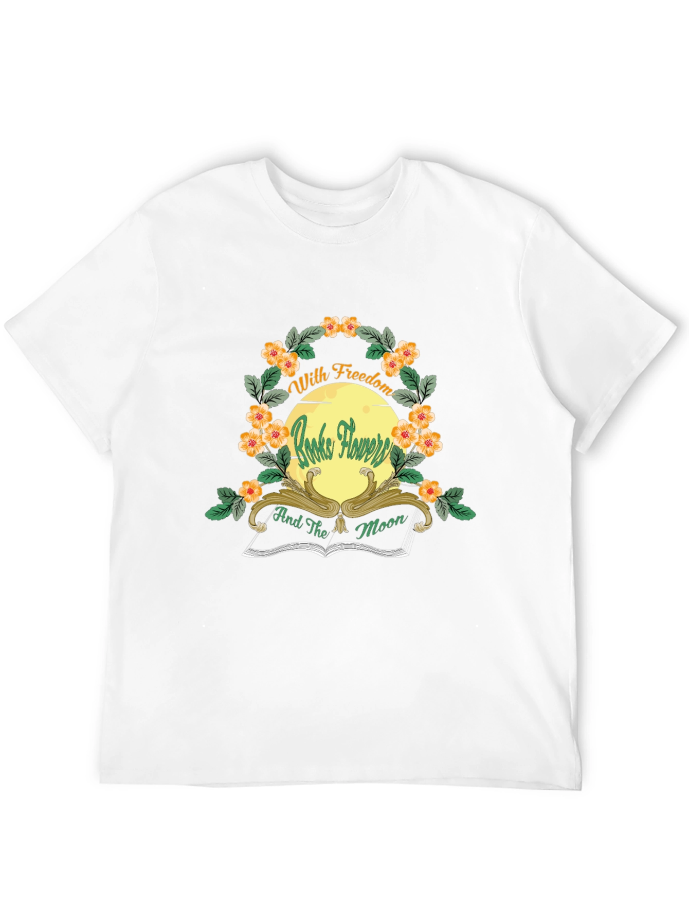 With Freedom Books Flowers and the Moon Black T-Shirt